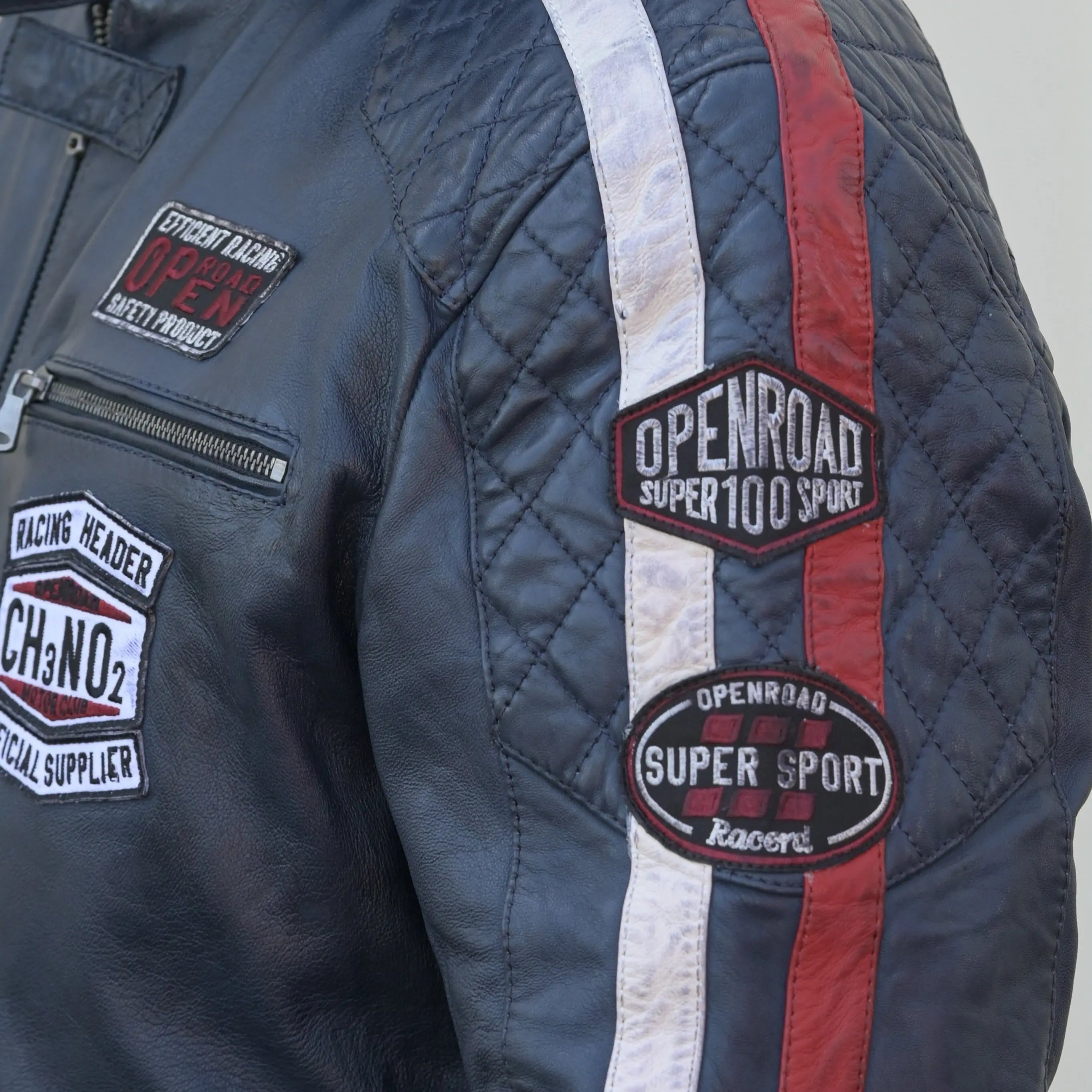 Men's Vintage Racer Jacket with Embroidered Patches & Striped Details - Perfect for Motorcycle Riding, Casual Outfits & Streetwear Fashion