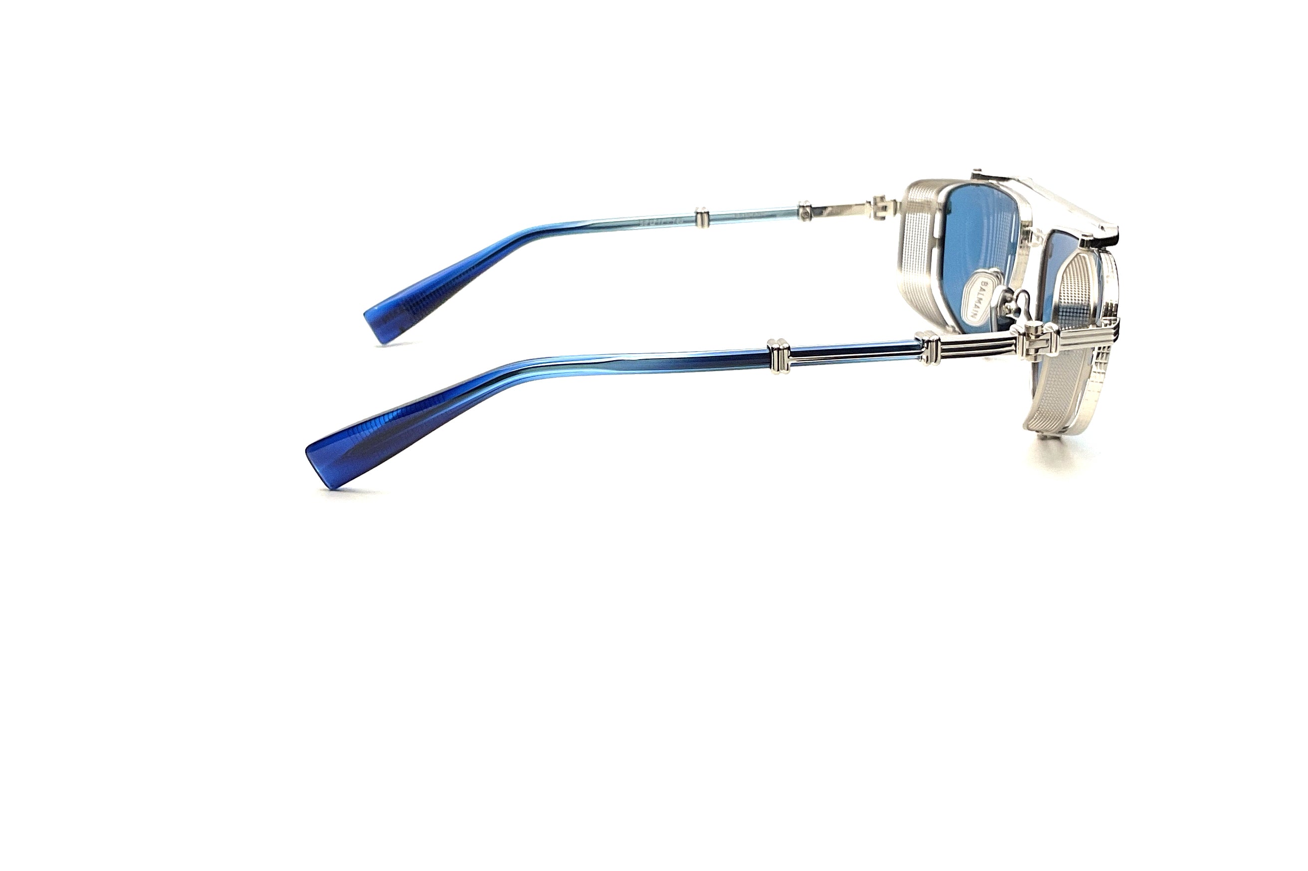 Balmain Brigade V Silver with Black Rhodium & Blue Swirl Sunglasses | Luxury Designer Shades for Men & Women | Perfect for Outdoor Activities, Travel & Fashion Statements