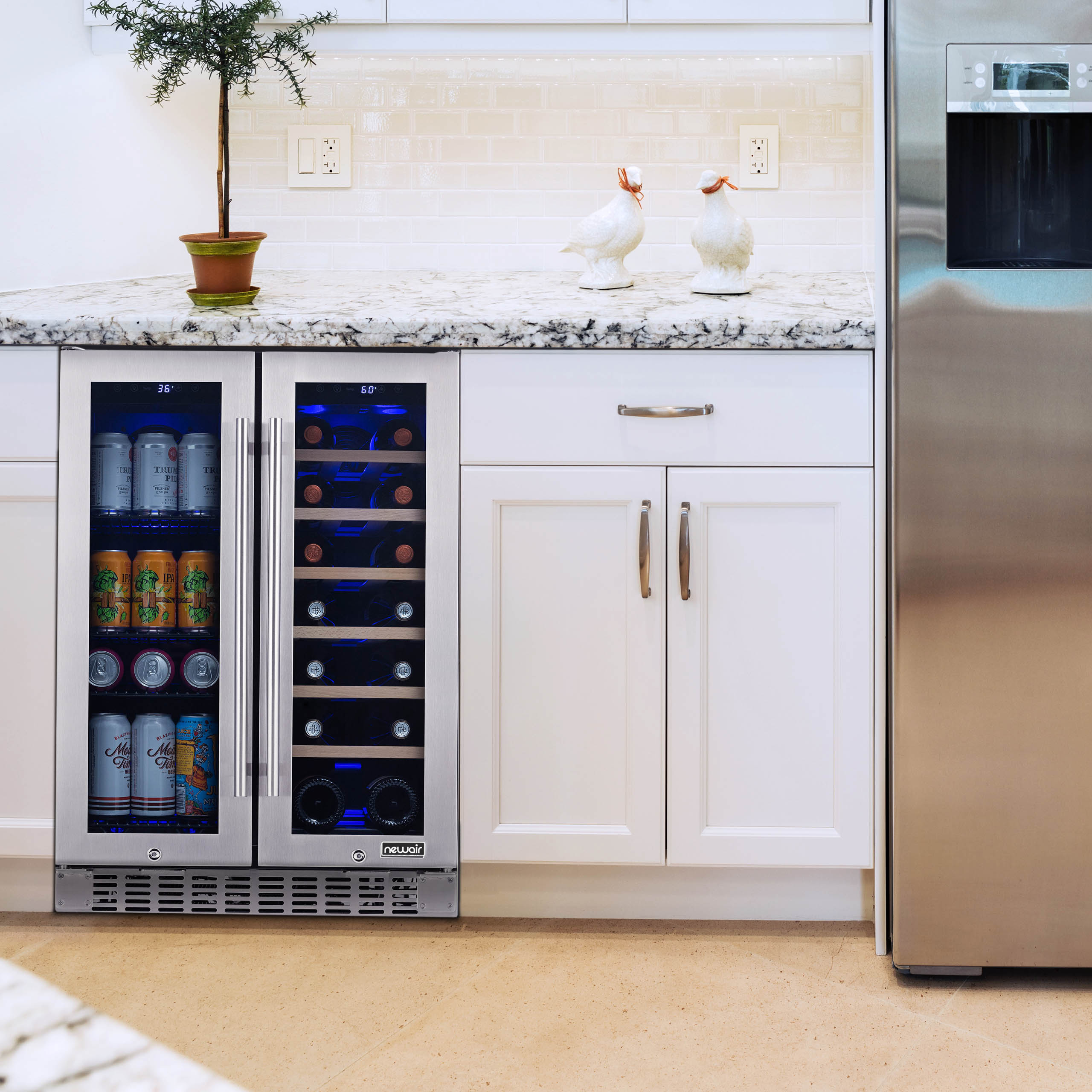 Newair® 58 Can 18 Bottle Dual Zone Built-In Beverage Cooler Refrigerator - Perfect for Wine, Beer & Soda Storage in Home Bars, Offices & Man Caves