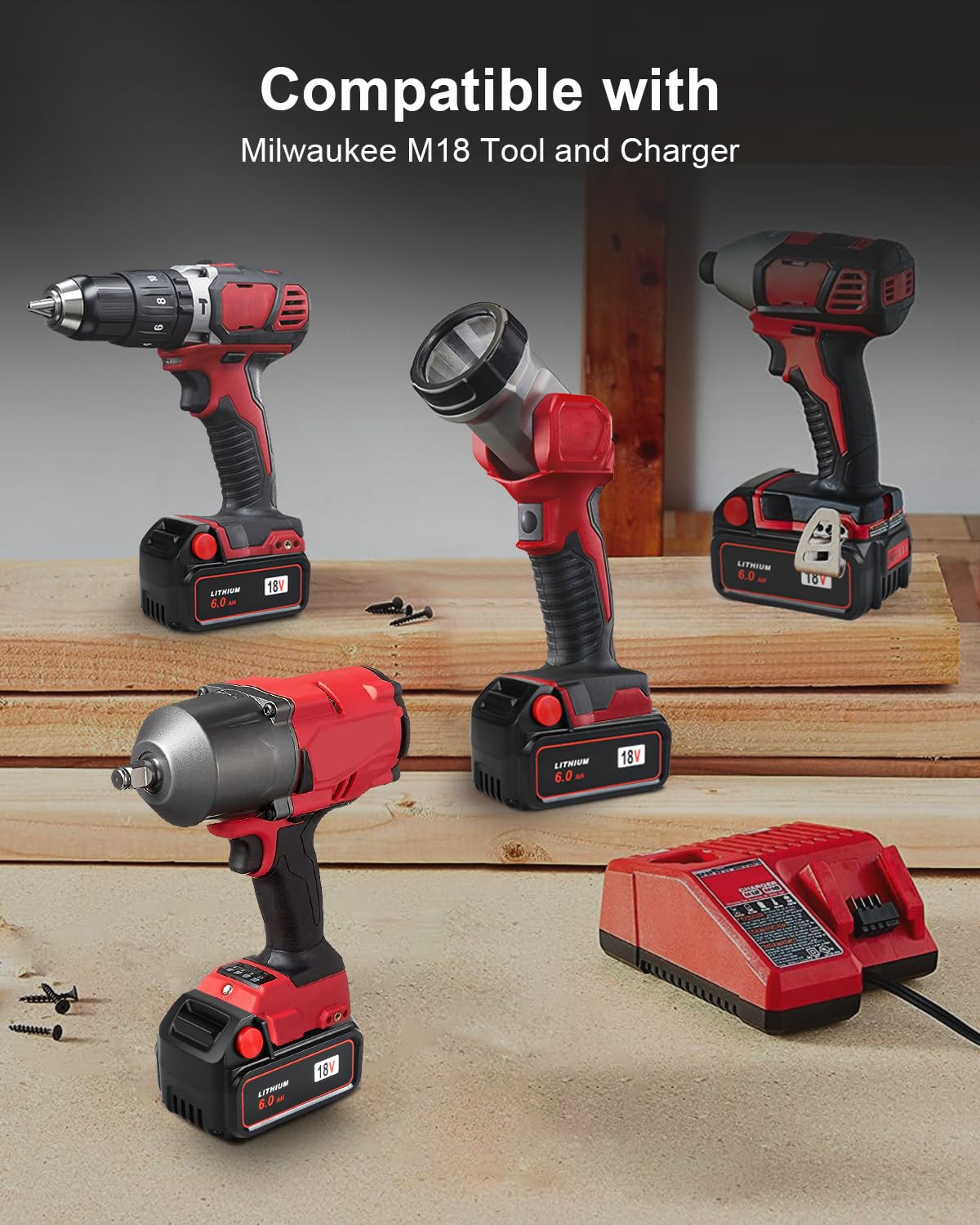 4-Pack 6.0AH M-18 18V Lithium-Ion Battery Replacement for Milwaukee M18 Power Tools - Perfect for Drills, Saws & Cordless Tools