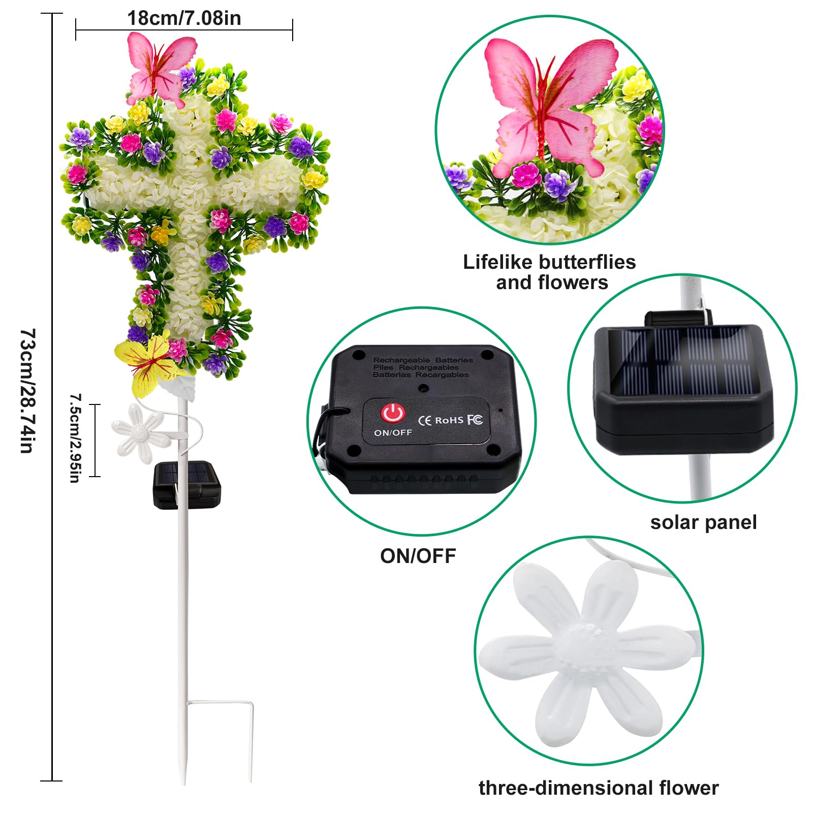 Solar Garden Lights Outdoor - Waterproof Solar Flower Stake Lights for Memorial, Cemetery, Grave Decor - Perfect for Garden, Pathway, Backyard & Patio Lighting - Ideal Gift for Mom, Dad & Loved Ones