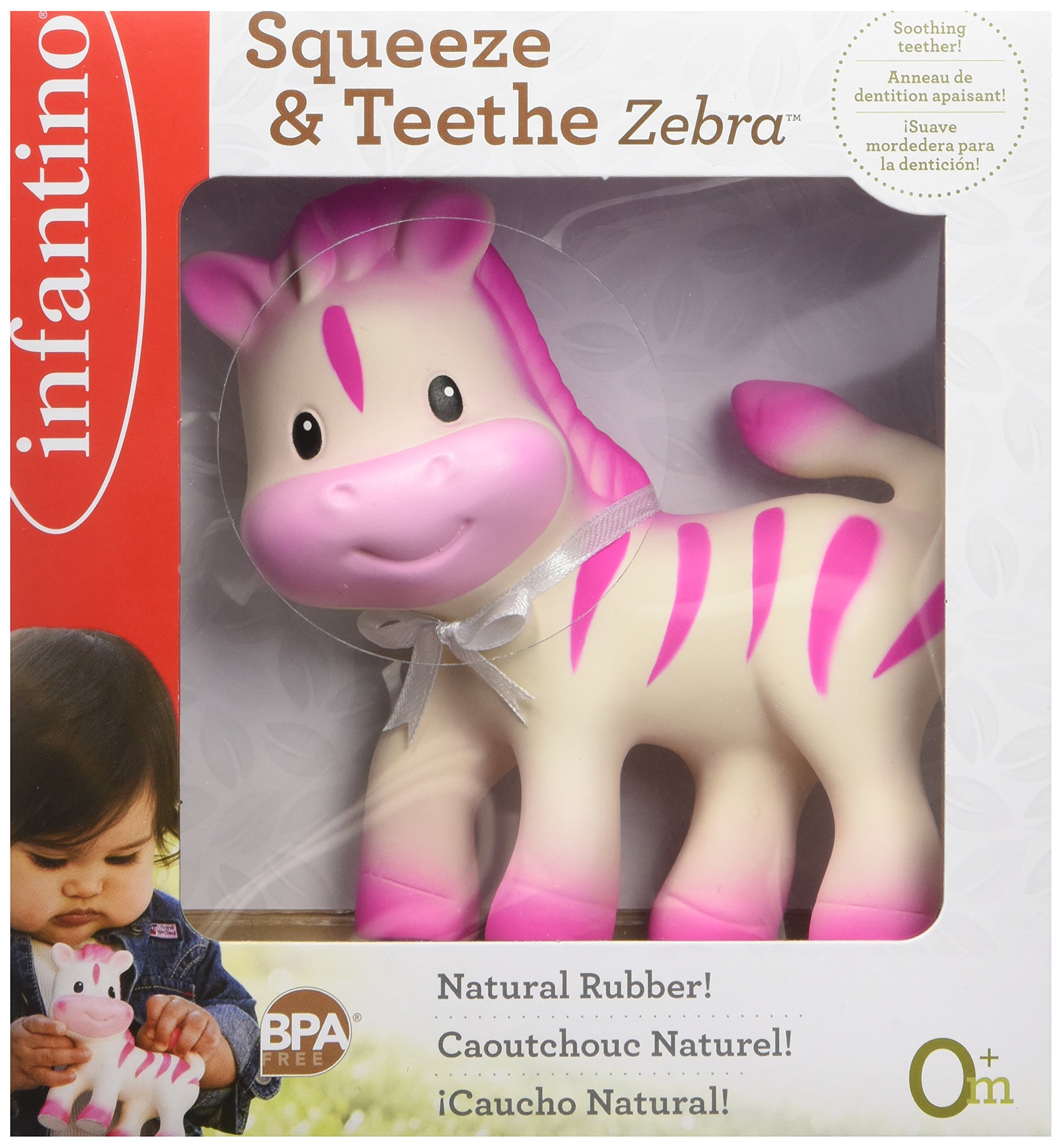Infantino Teether Toy for Babies - Soft Squeeze & Chew Zebra Teether for Soothing Sore Gums | Perfect for Teething Relief, On-the-Go Play & Sensory Development