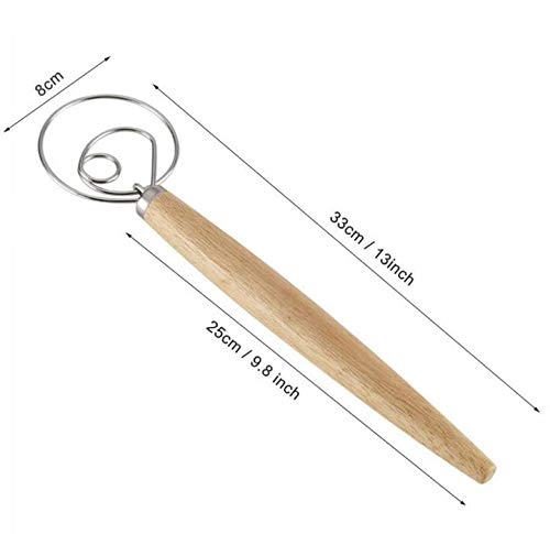 2-Pack Stainless Steel Dough Whisk Mixer with Wooden Handle - Perfect for Bread Making, Pizza Dough, Cookie Mixing & Baking Tools - Ideal for Home Bakers & Professional Kitchens