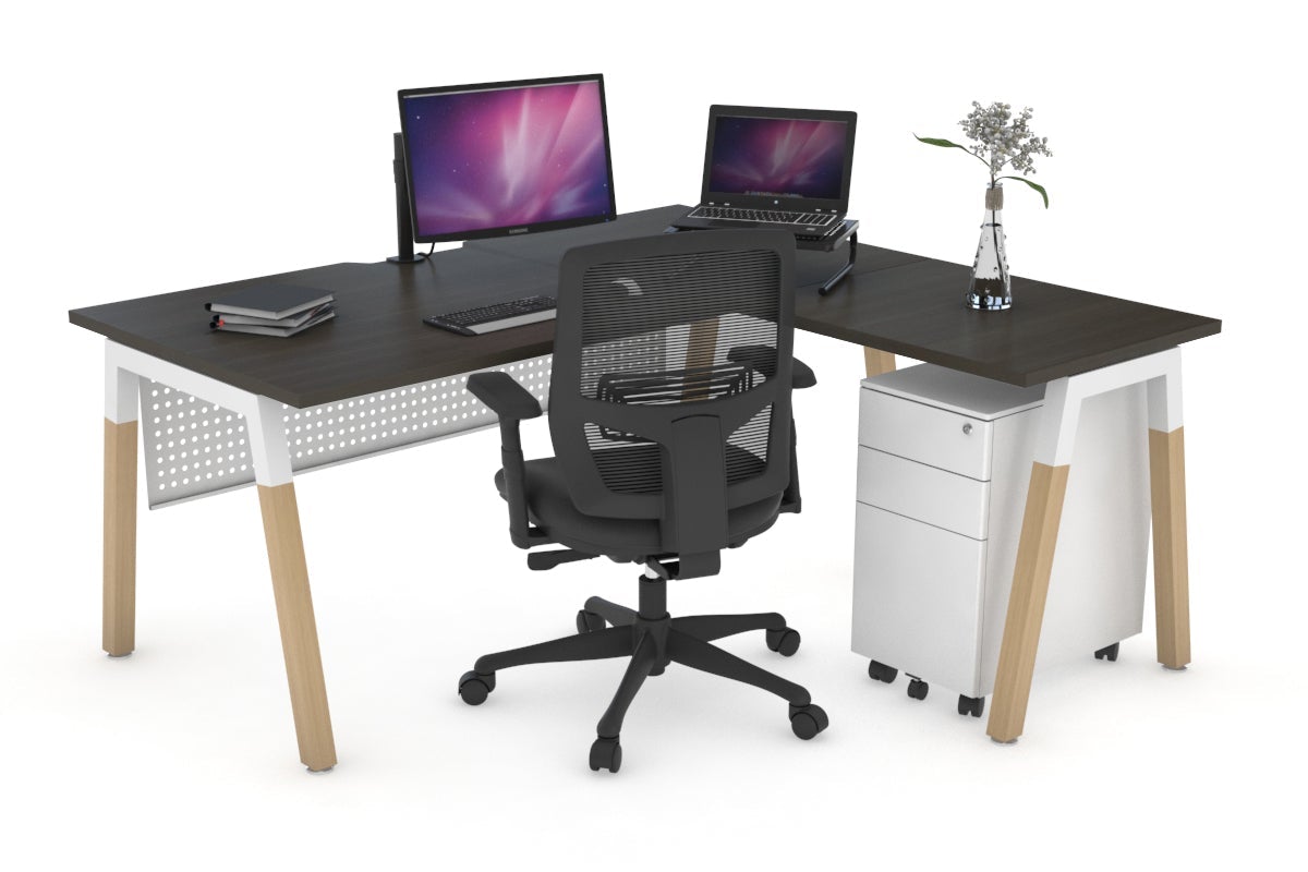 L-Shaped Corner Office Desk with Quadro A Legs & Wood Cross Beam - 1400L x 1550W, Cable Management Scallop - Perfect for Home Office, Gaming Setup & Workspace Organization