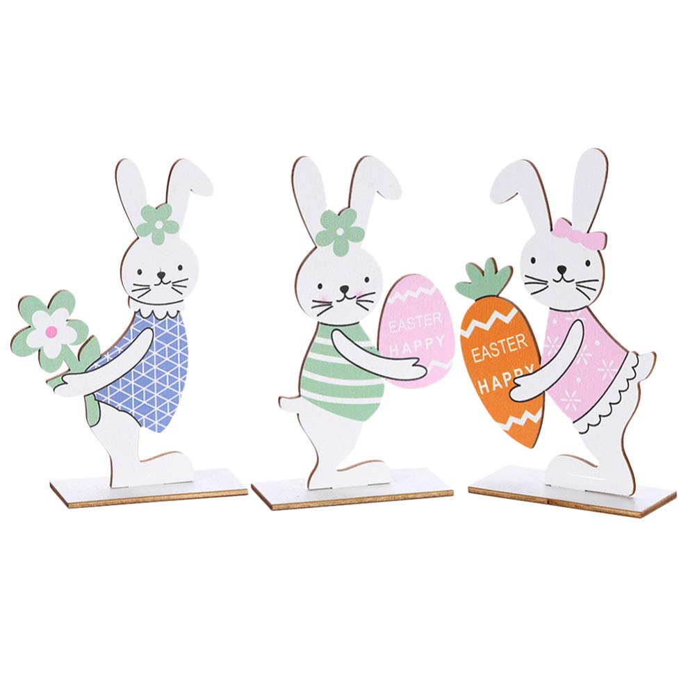 Bestoyard 3-Piece Small Easter Wood Bunny Tabletop Decor Set - Cute Wooden Easter Craft Ornaments for Home, Store & Office - Spring Home Decoration for Easter Party, Gift Basket & Seasonal Display