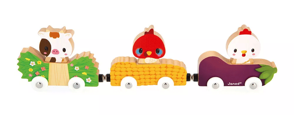 Janod Magnetic Farm Animals Toy Set - Educational Wooden Animal Figures for Kids - Perfect for Preschool Learning, Farm-Themed Play & Travel Activities