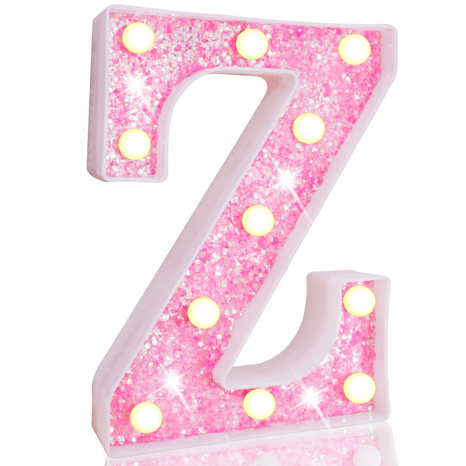 Pooqla LED Marquee Letter Lights - Pink Glitter Alphabet Sign with Battery Power for Night Light, Birthday Party, Wedding, Home Bar & Christmas Decor - Perfect Gift for Girls (Letter Z) | Bedroom, Nursery, Photo Booth & Event Decorations