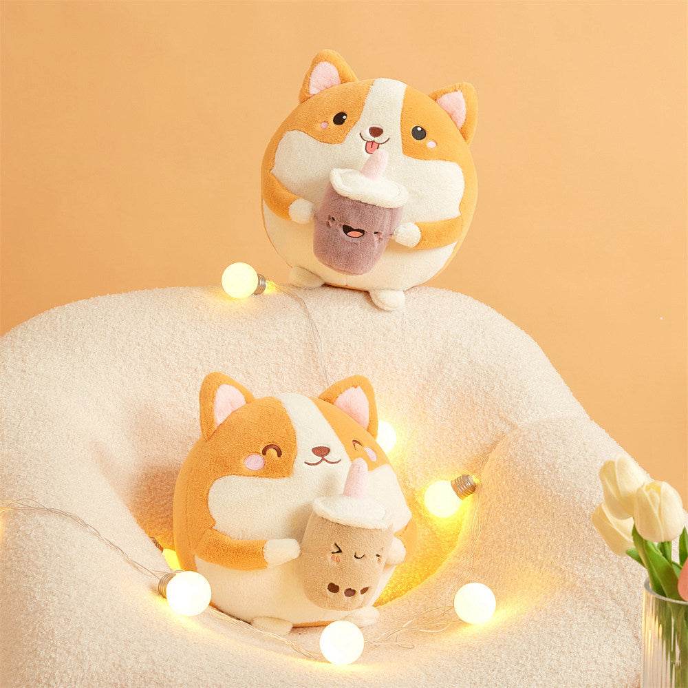 Adorable Boba Drinking Corgi Plush Toy - Cute Kawaii Stuffed Animal for Tea Lovers, Gift for Anime Fans & Home Decor (Perfect for Bedroom, Office & Gifts)