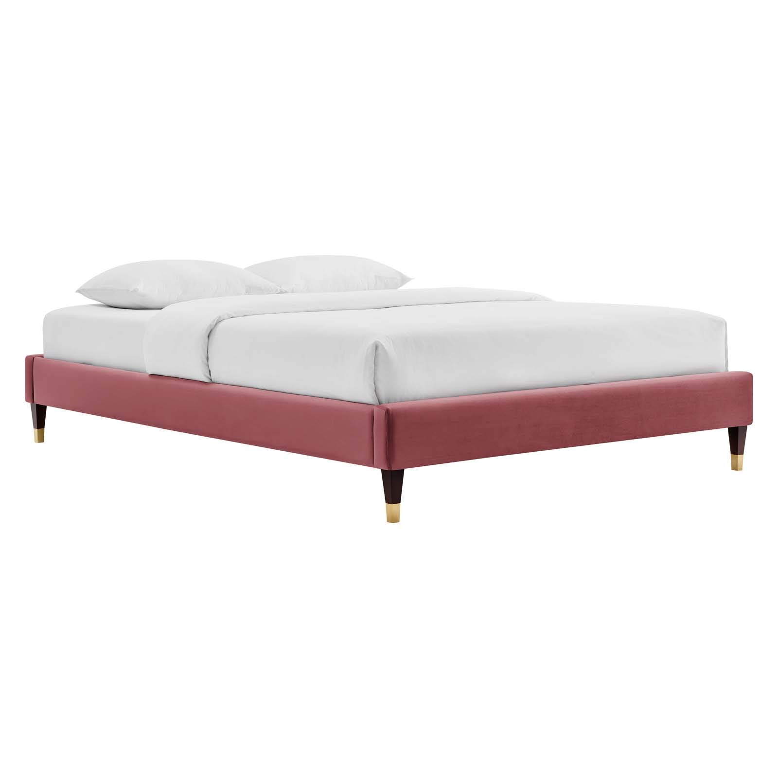 Modway Elise Channel Tufted Performance Velvet Full Platform Bed - Dusty Rose with Gold Legs | Luxurious Modern Bedroom Furniture for Master Suite or Guest Room