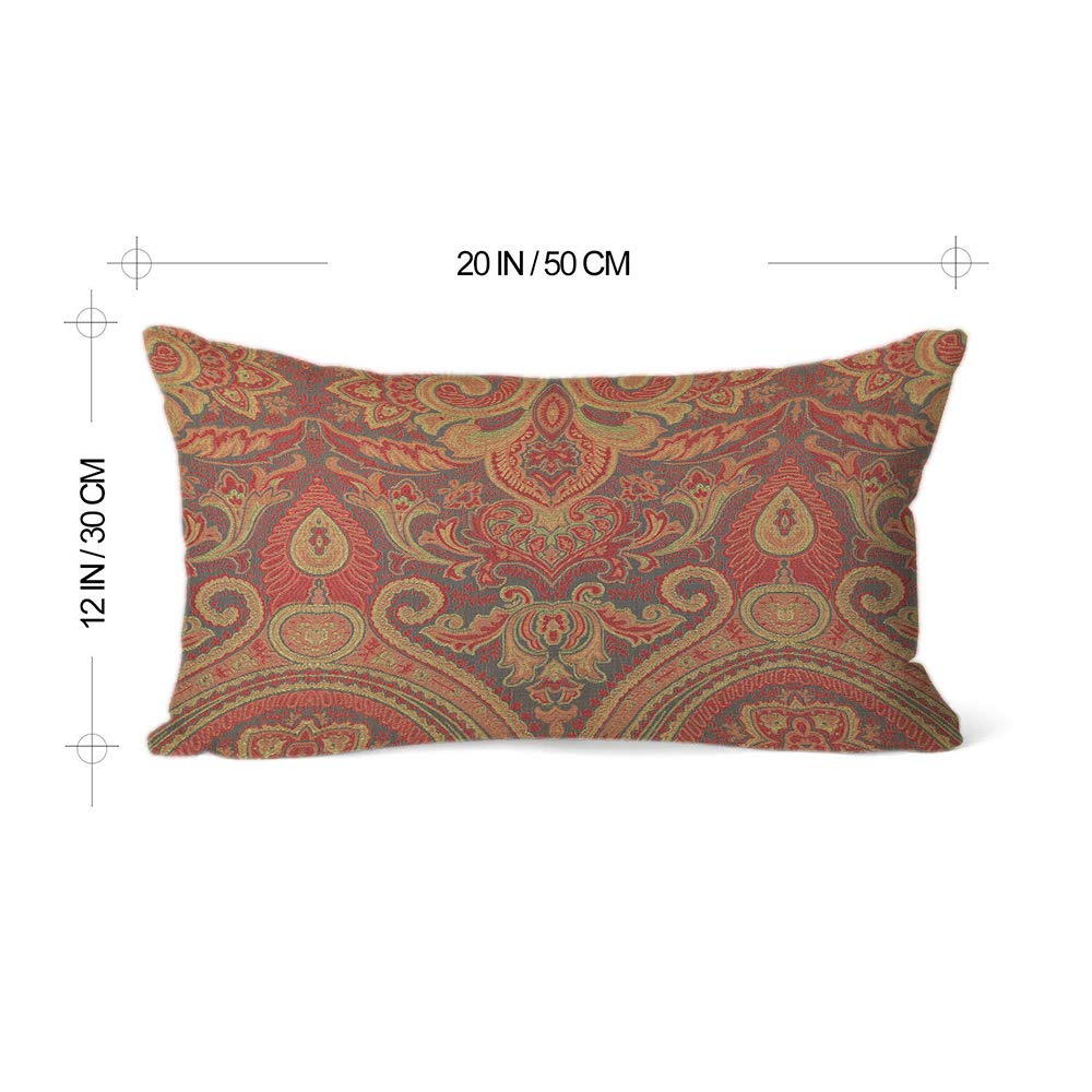 EKOBLA 12x20 Inch Paisley Floral Throw Pillow Cover - Asian Ethnic Batik Style Cotton Linen Cushion Cover for Sofa, Couch, Bed - Home Decor, Living Room, Bedroom Accent (Traditional Culture Design)