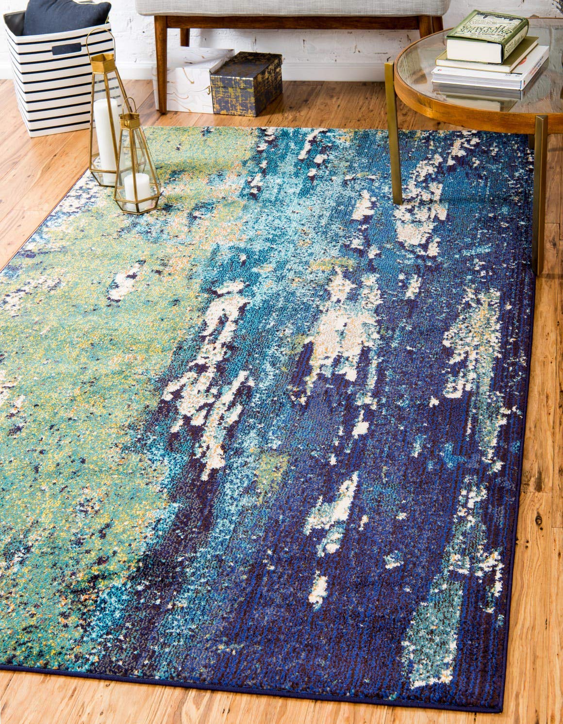 Unique Loom Estrella Collection Distressed Abstract Modern Area Rug - 5'x8' Rectangular Navy Blue/Green Earth Tones - Perfect for Living Room, Bedroom & Office Decor