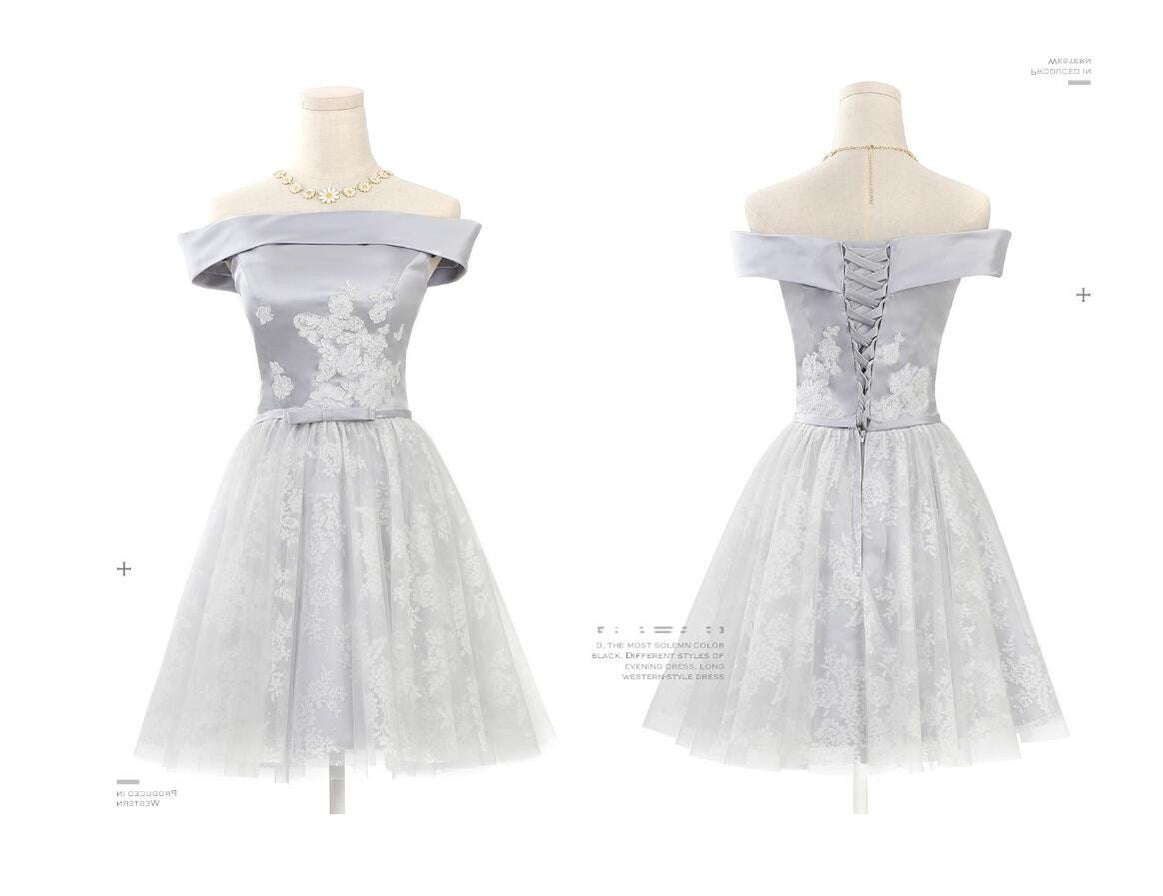 Elegant Off Shoulder Gray Lace Prom Dress for Homecoming & Sweet 16 Parties | Affordable Short Cocktail Party Dress | Perfect for Prom Night, Formal Events & Special Occasions | Style CM345