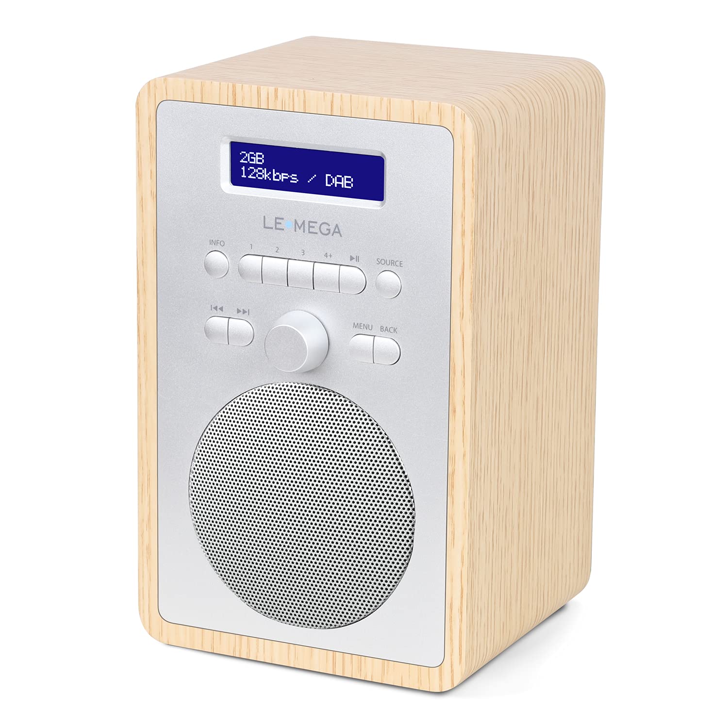LEMEGA CR2+ DAB/DAB+ Digital Radio with FM, Small Portable DAB Radio with Mains Power, Dual Alarm Clock, Sleep Timer & 20 Preset Stations - White Oak Wood Effect Finish for Kitchen, Bedroom & Office Use