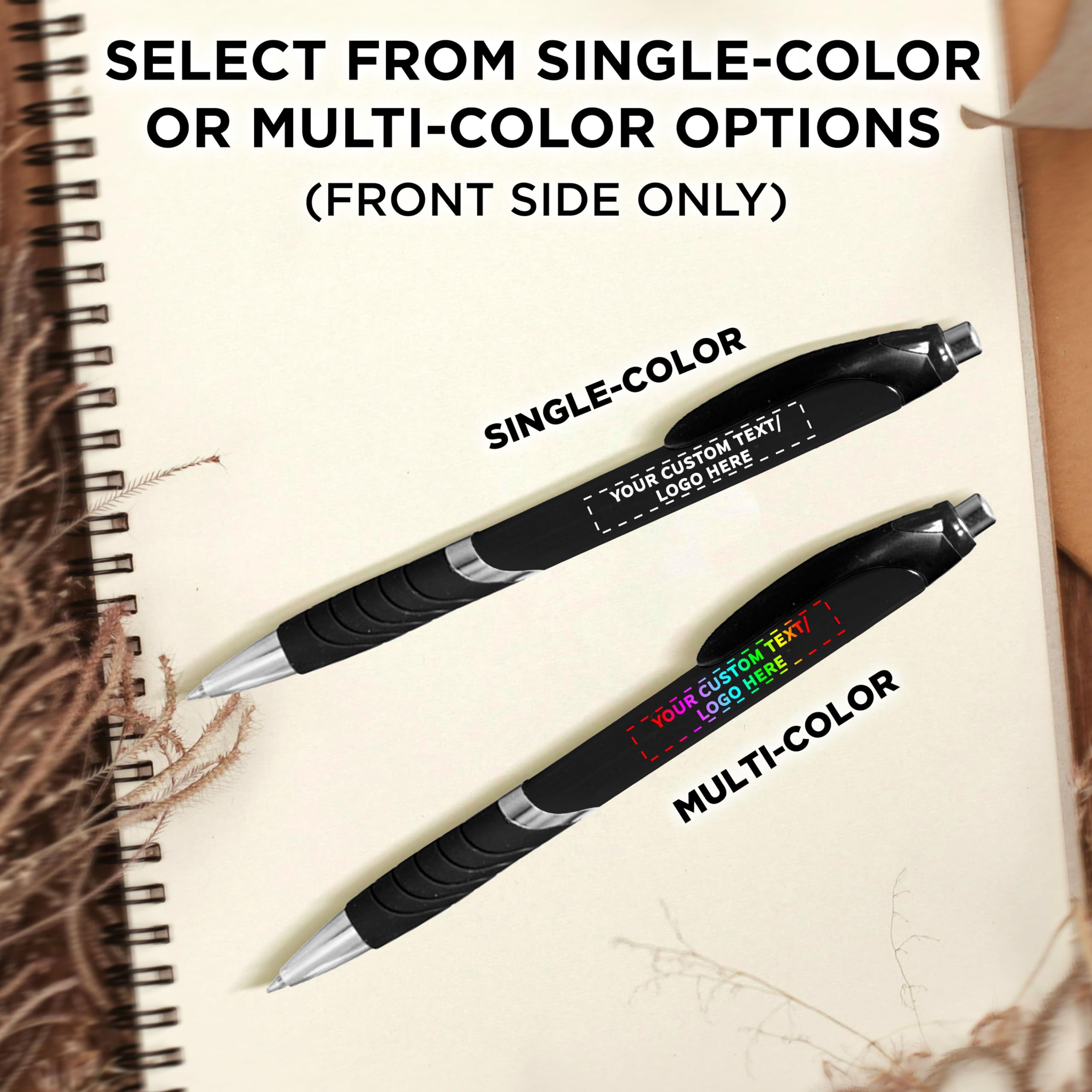 Customizable Ballpoint Pens with Rubber Grip - 10 Pack Bulk Office Supplies - Black Ink Soft Touch Plastic Pens for Business, School & Gifts - Personalized Text & Logo Printing