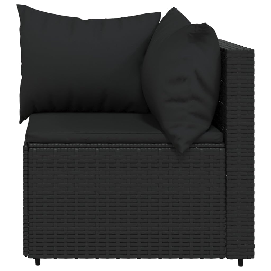 YAFF Black Poly Rattan Patio Corner Sofa Set with Cushions - Outdoor Garden Furniture for Backyard, Poolside & Balcony Relaxation