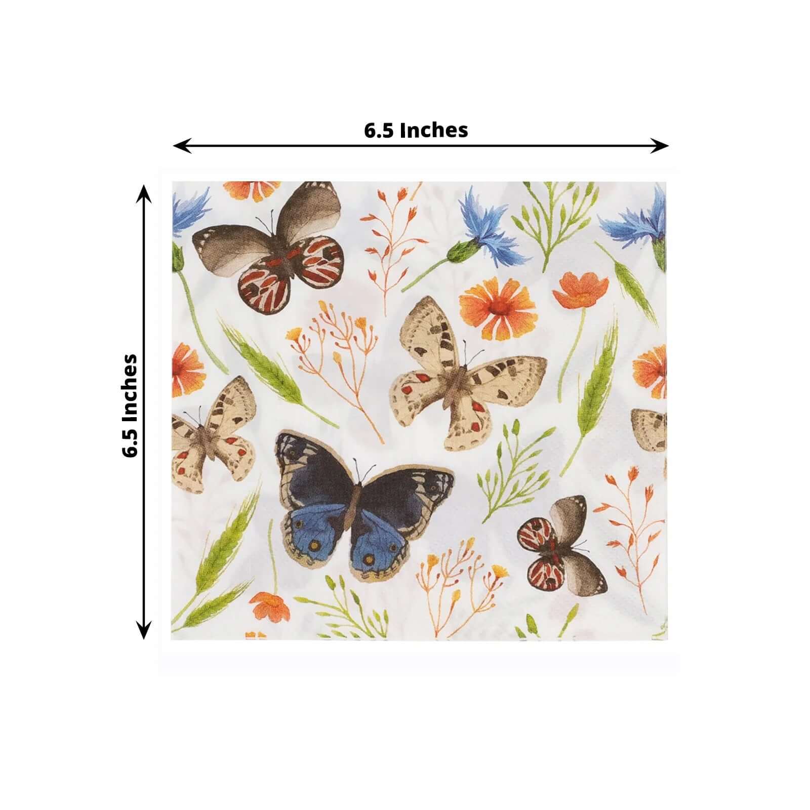 50-Pack Disposable 2-Ply Paper Napkins with Elegant Field Herbs & Butterfly Print - Perfect for Picnics, Parties & Home Decor