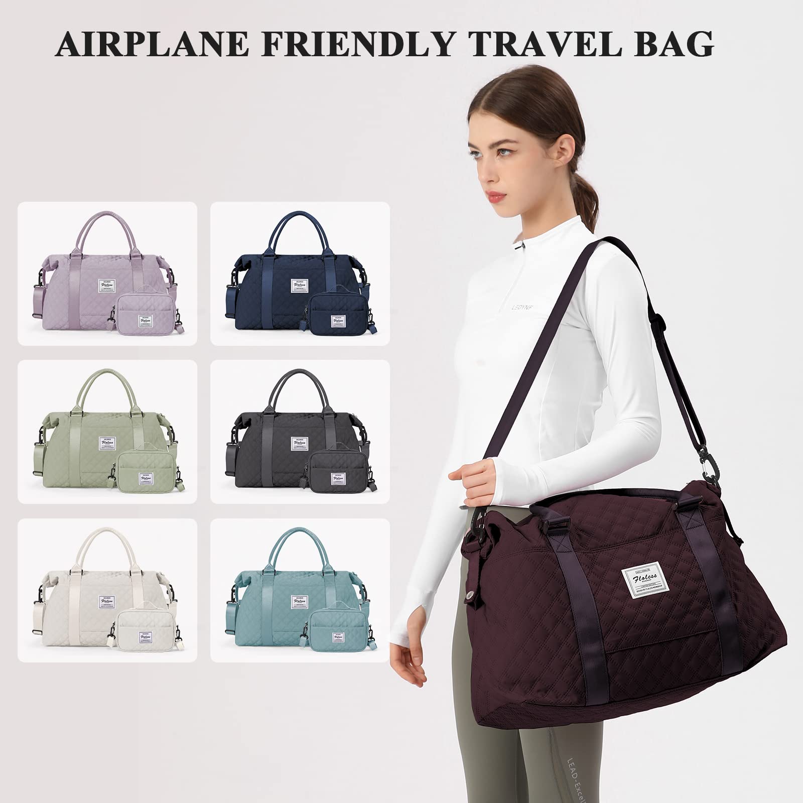 Stylish Women's Weekender Travel Bag with Toiletry Pouch & Wet Pocket - Overnight Duffel, Gym Tote Carry-On Bag in Wine Purple - Perfect for Weekend Getaways, Gym Sessions & Business Trips