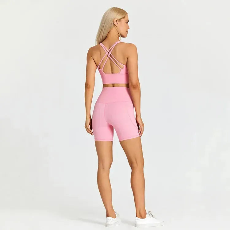 ABS LOLI Pockets Yoga Shorts Set for Women - 2 Piece High Waist Workout Outfit with Side Pockets | Gym Wear, Running Shorts & Sports Clothes | Perfect for Yoga, Fitness Training & Casual Athleisure Wear
