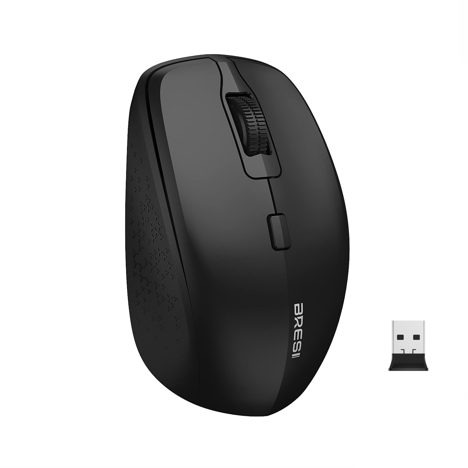 BreSii Wireless Mouse - Dual Mode Bluetooth 5.0 & 2.4G USB, Silent Optical Mouse with 3 Adjustable DPI (1600/2400/3200), Ergonomic Design for MacBook, Laptop, PC, Tablet - Perfect for Office, Home & Travel (Black PRO)