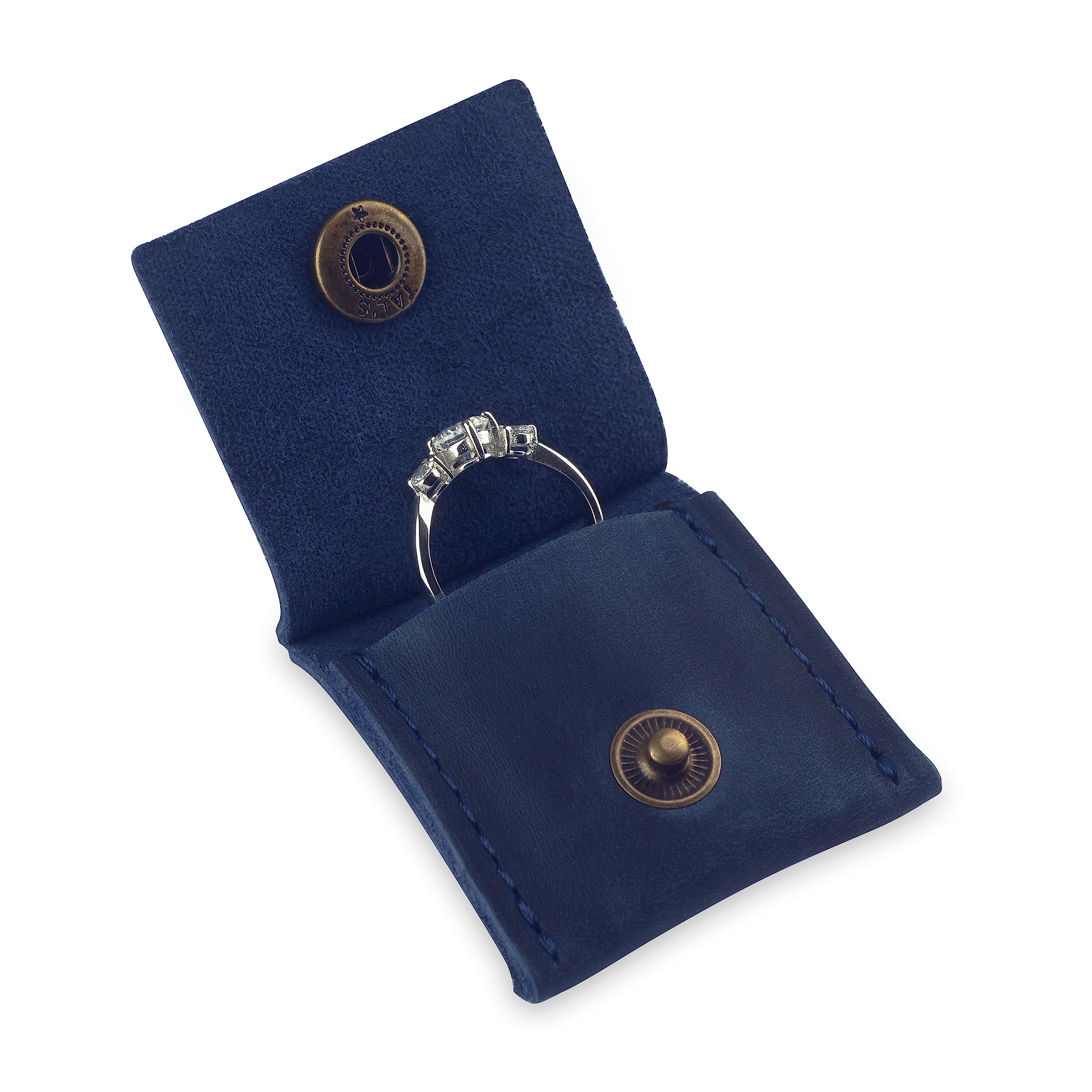 Premium Leather Keychain Ring Holder - Wedding & Engagement Ring Travel Case, Gym & Workout Ring Pouch (Blue) - Perfect for Travel, Sports & Everyday Jewelry Protection