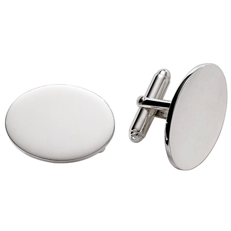 Sterling Silver Large Plain Oval Cufflinks for Men - Elegant Dress Shirt Accessories for Weddings, Business & Formal Events
