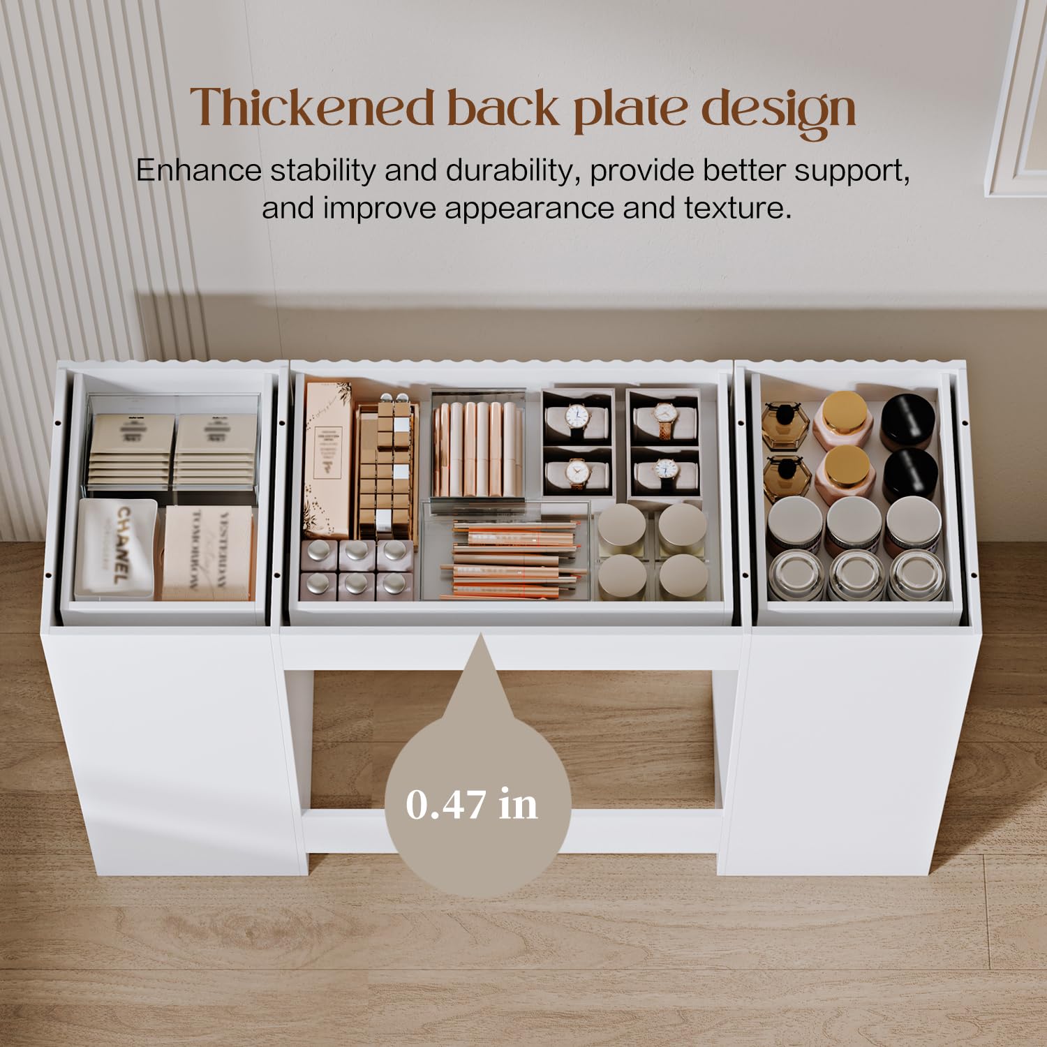 Modern White Large Vanity Desk with Chair - 11-Drawer High Capacity Makeup Dressing Table with Glass Top for Bedroom, Makeup Room | Perfect for Beauty Routine, Dressing Area & Home Decor
