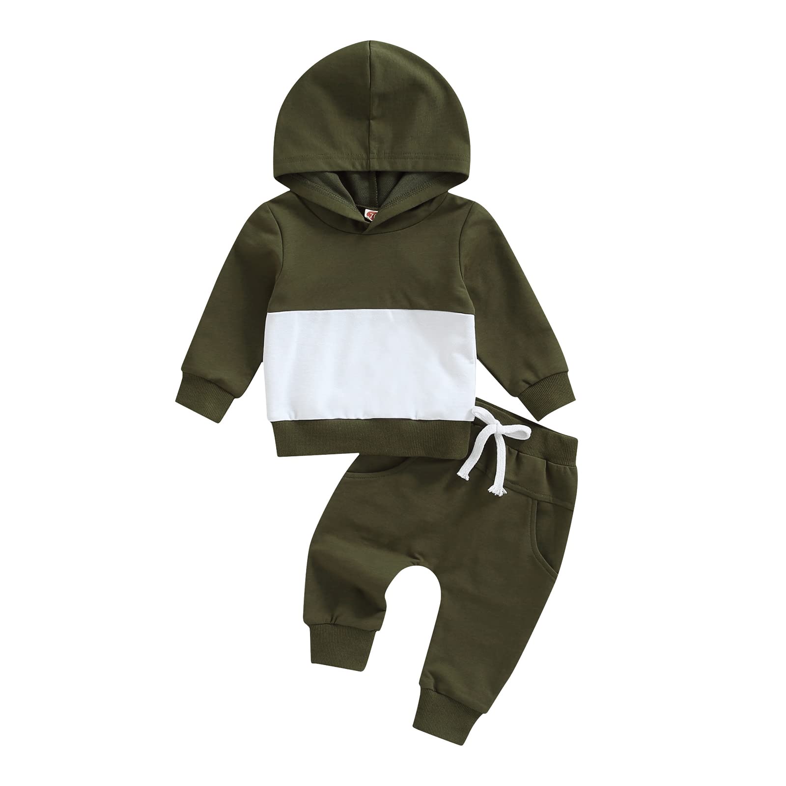 Boys' Patchwork Sweatshirt & Solid Pants Outfit - Long Sleeve Hooded Toddler Clothes Set for Fall Winter | Playdate & Preschool Essentials