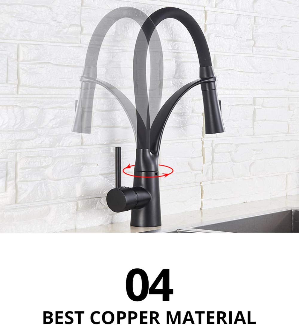 Black Pull Down Kitchen Faucet with Swivel Spout - Deck Mounted Hot & Cold Water Mixer Tap for Sink | Perfect for Modern Kitchens, Dishwashing & Food Prep