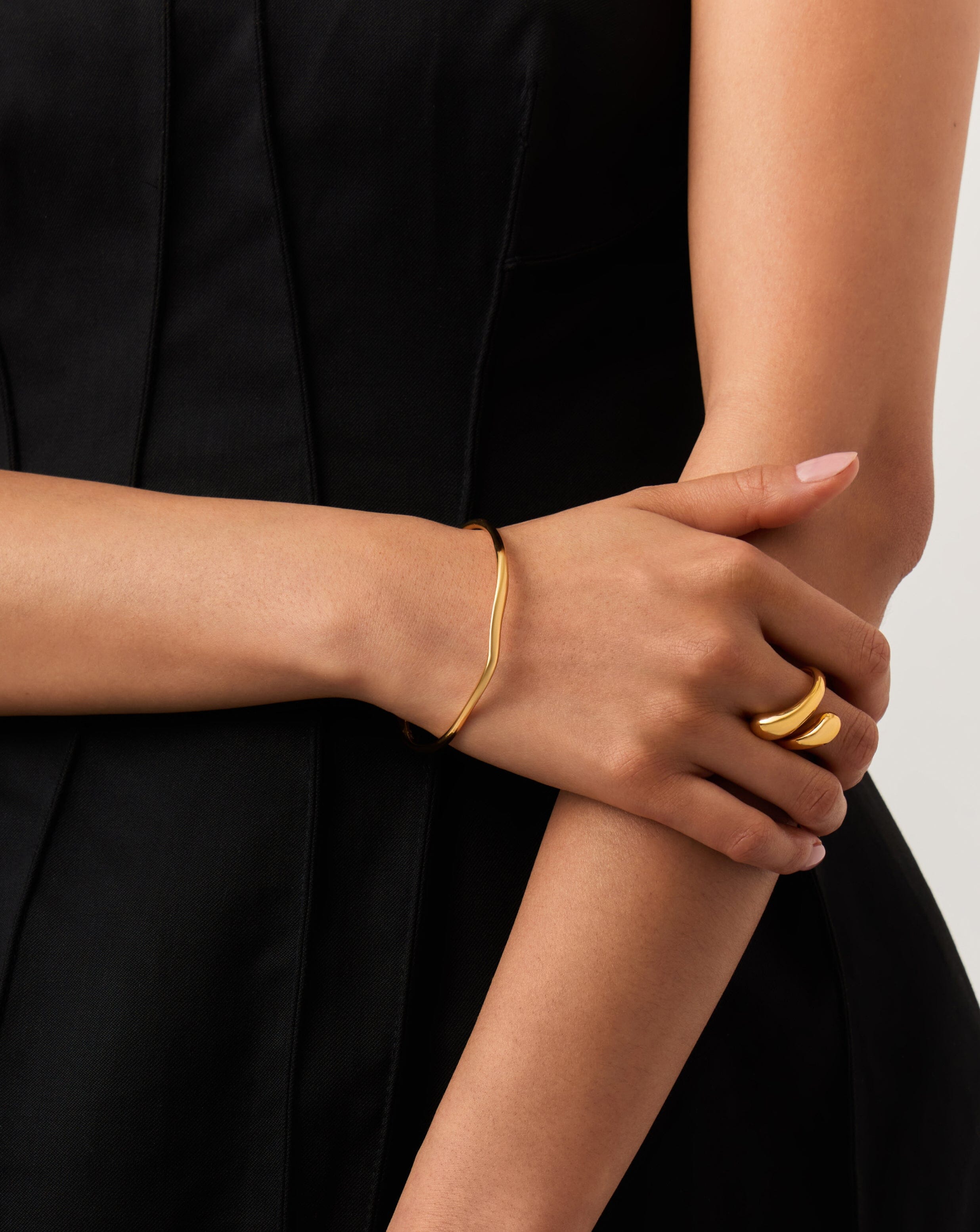 Molten Ripple Bangle Bracelet - 18k Gold Vermeil Plated Women's Jewelry for Everyday Wear & Special Occasions