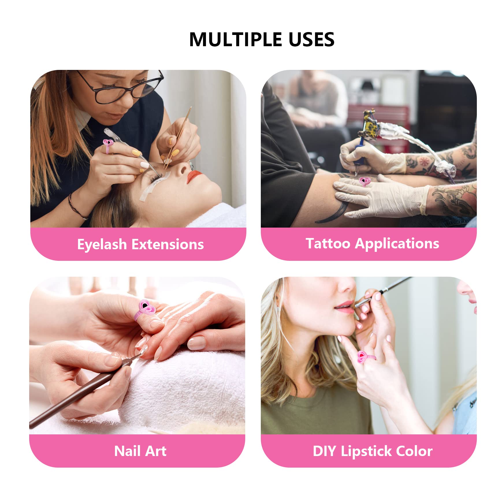 200 Pcs V-Shape Heart Design Glue Rings for Eyelash Extensions - Adjustable Lash Glue Holder for Volume Lashes, Nail Art & Tattoo - Perfect for Professional Salon & Home DIY Beauty (Pink)