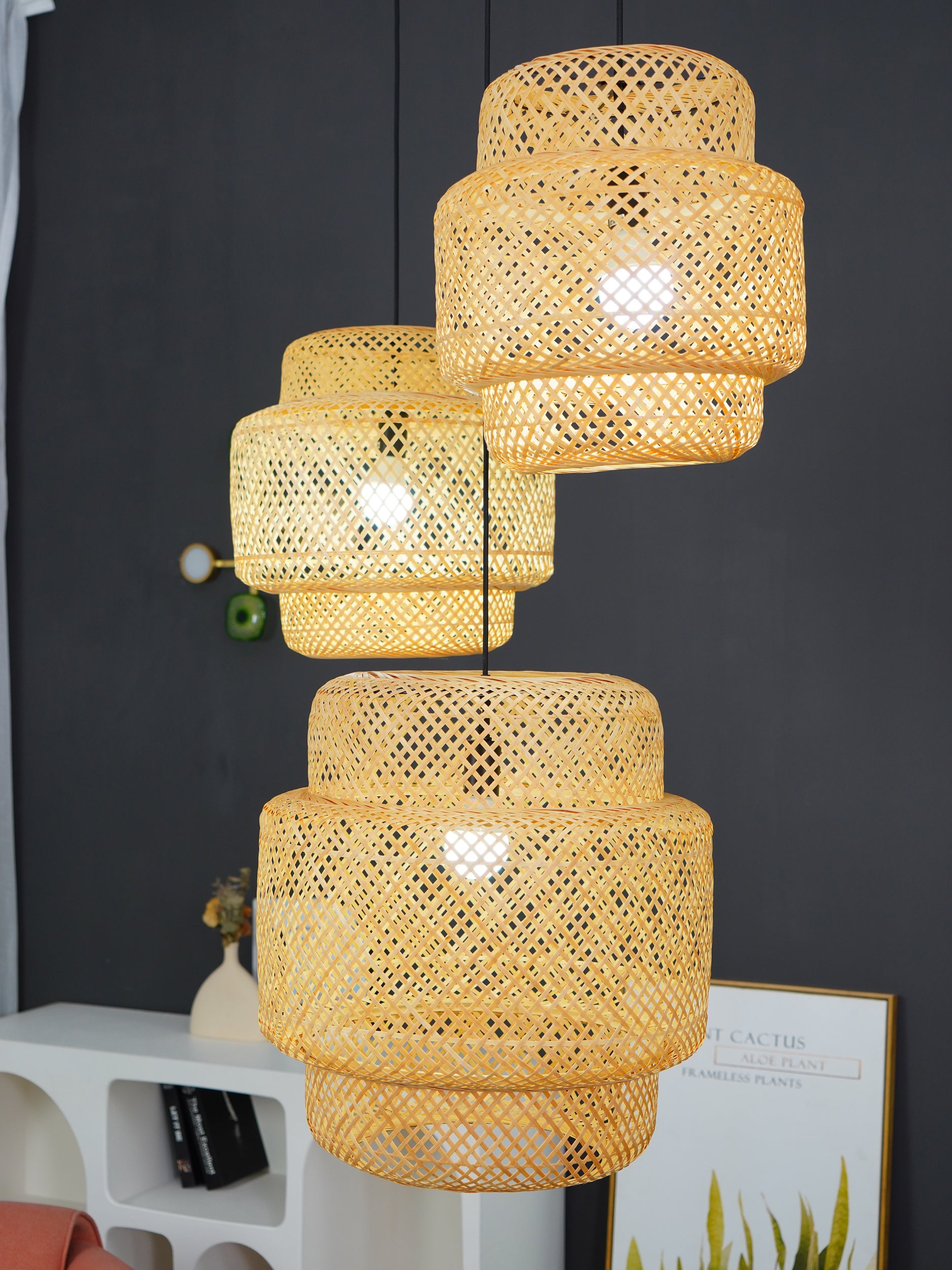 Modern Bamboo Pendant Light Fixture - Handwoven Natural Rattan Hanging Lamp for Kitchen Island, Dining Room & Bedroom Decor - Eco-Friendly Lighting Solution