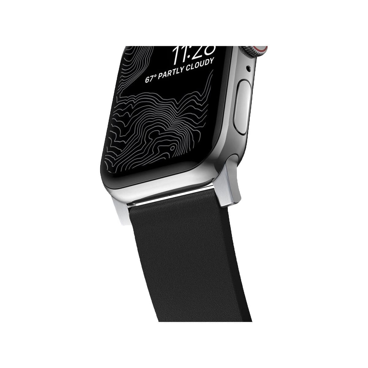 Nomad Active Band Pro 45mm/49mm Silver Hard Case with Black Leather Strap - Durable Smartwatch Band for Apple Watch Series 8/7/SE, Perfect for Workouts, Outdoor Adventures & Everyday Wear