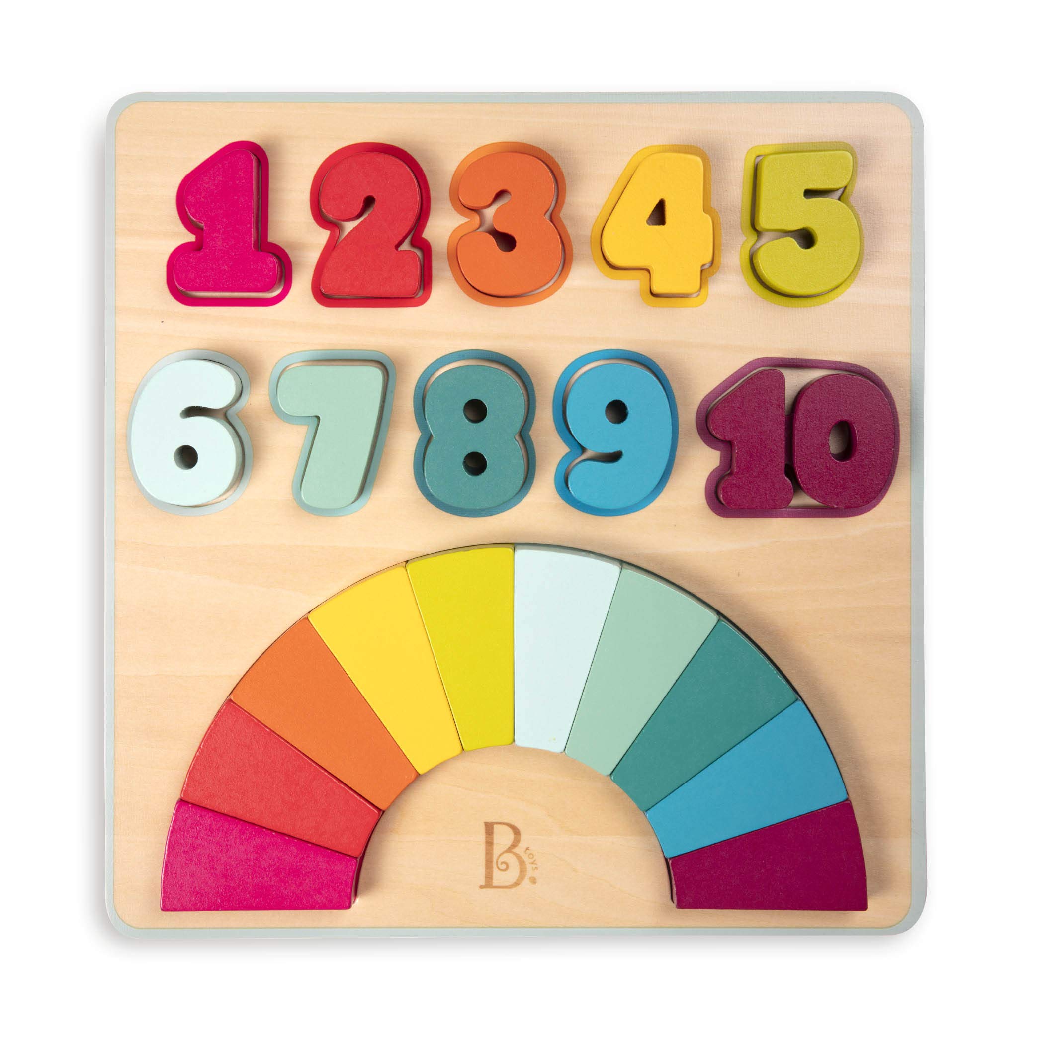 B. Toys Counting Rainbows Wooden Number Puzzle for Toddlers & Kids – 20 Chunky Puzzle Pieces – Educational Math Learning Toy – Perfect for Preschool Counting Practice & Early Childhood Development (18 Months+)
