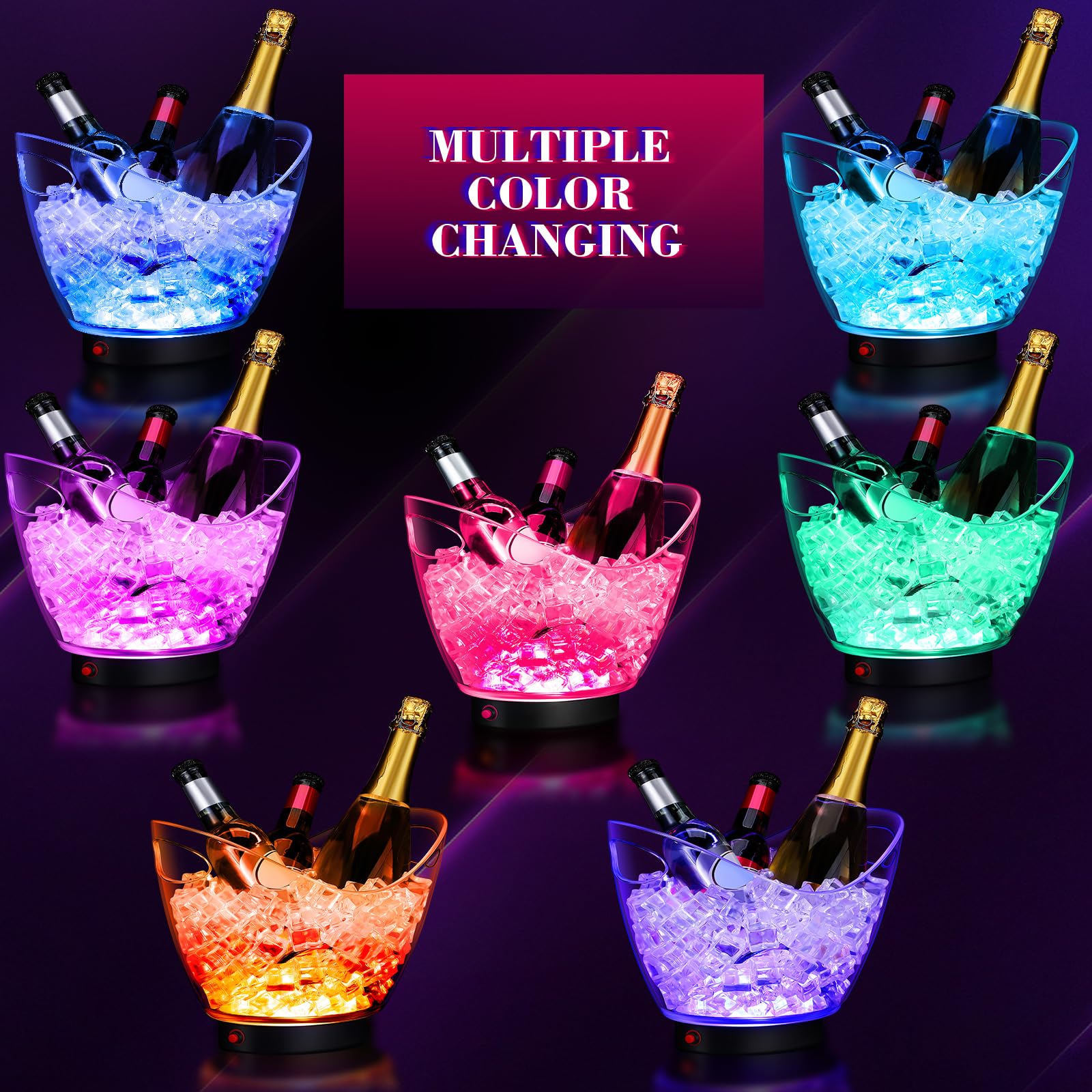 Umigy 6-Pack 5L Clear Plastic LED Ice Buckets - Large Capacity RGB Color Changing Light Up Cooler for Champagne, Wine, Beer - Perfect for Parties, Bars, Clubs & Outdoor Gatherings