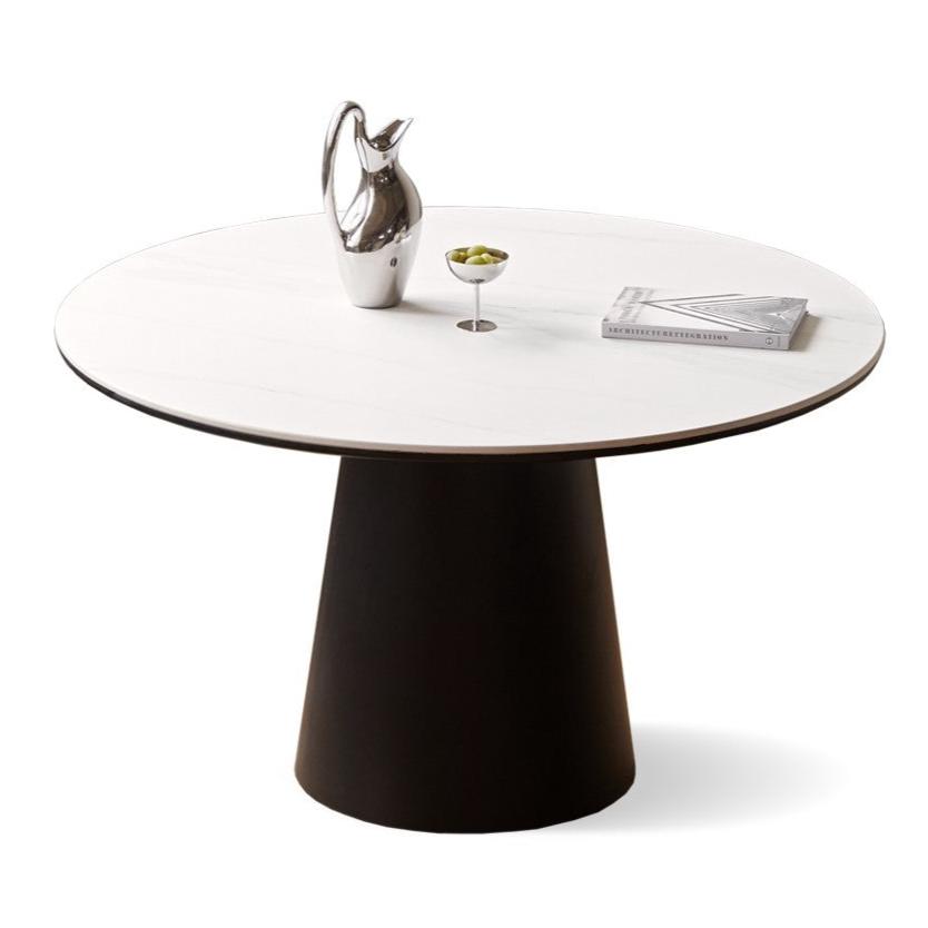 Solid Oak Wood Round Dining Table with Rock Plate - Perfect for Farmhouse, Rustic, and Modern Dining Rooms