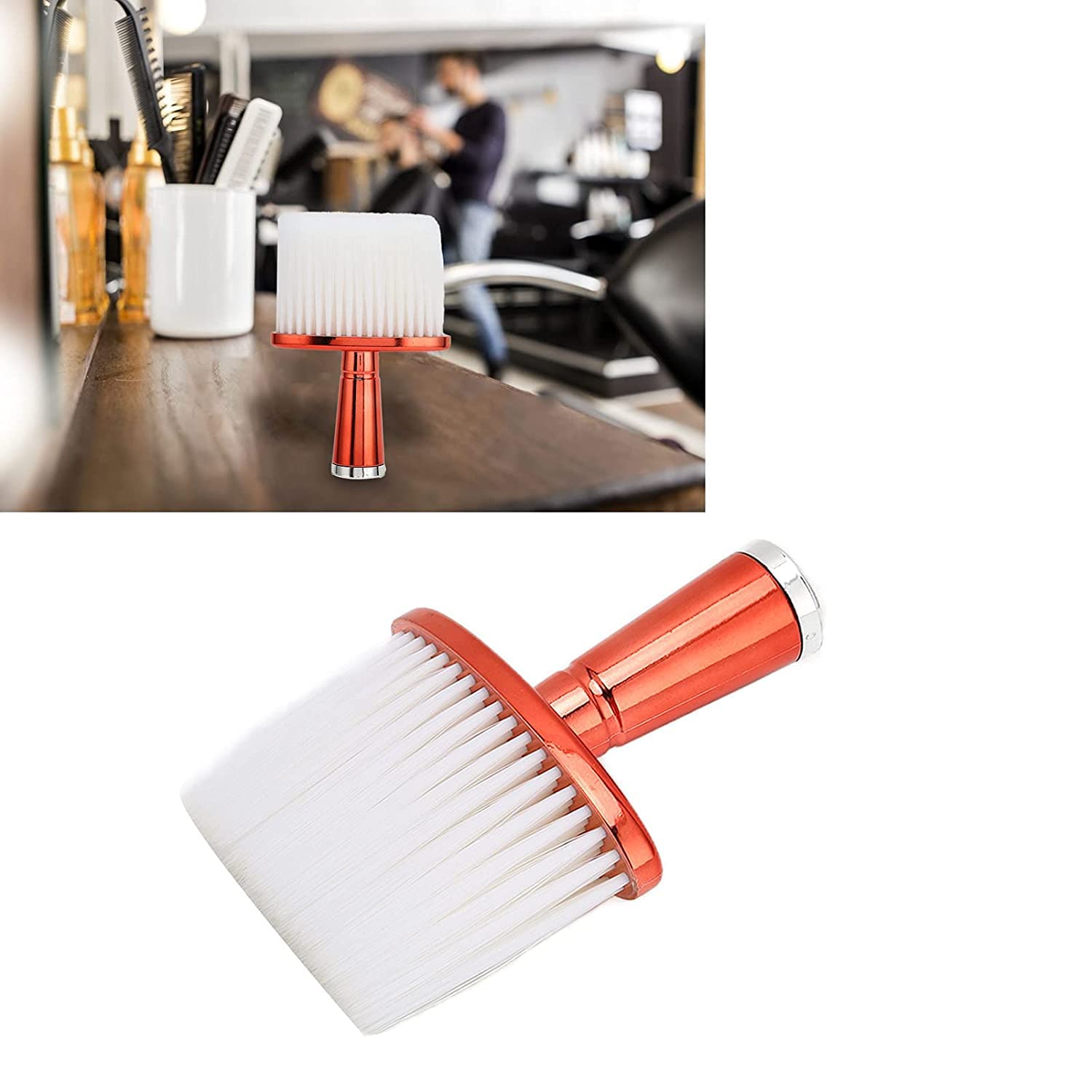 Red Square Neck Hair Cleaning Brush - Soft Nylon Flat Bottom Dust Brush for Home & Barber Shop | Gentle Scalp Massage & Hair Removal for Men Women (Perfect for Salon, Bathroom & Travel Grooming)