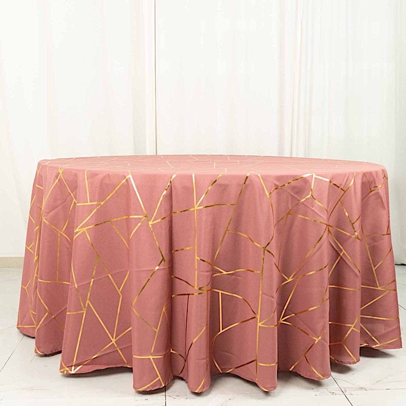 120 Polyester Round Tablecloth with Metallic Geometric Pattern - Elegant Dining Decor for Weddings, Parties & Home Events