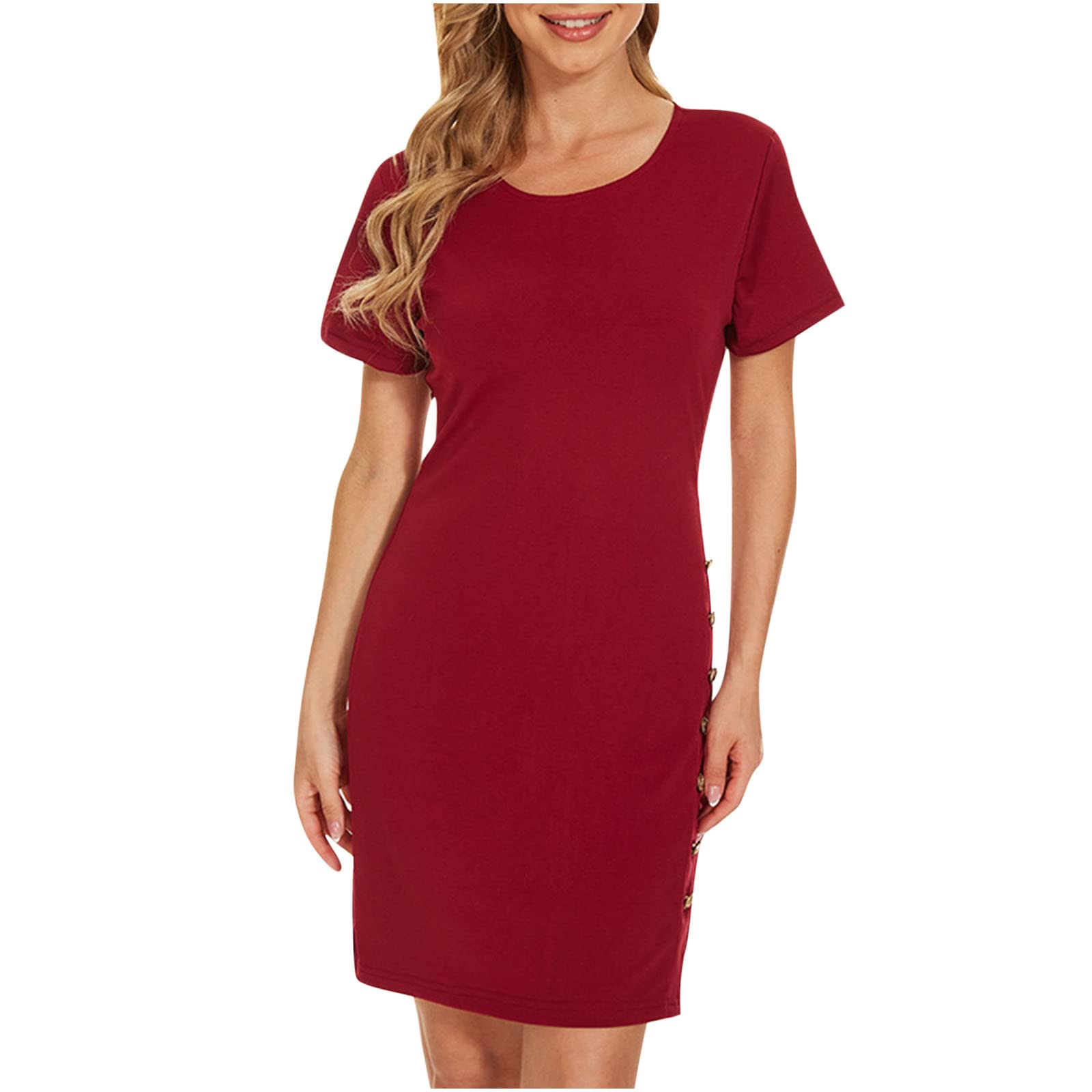 Women's Sexy Summer T-Shirt Dress with Button Side Split - Short Sleeve Casual Mini Tunic Dress | Perfect for Beach Outings, Date Nights & Summer Vacations