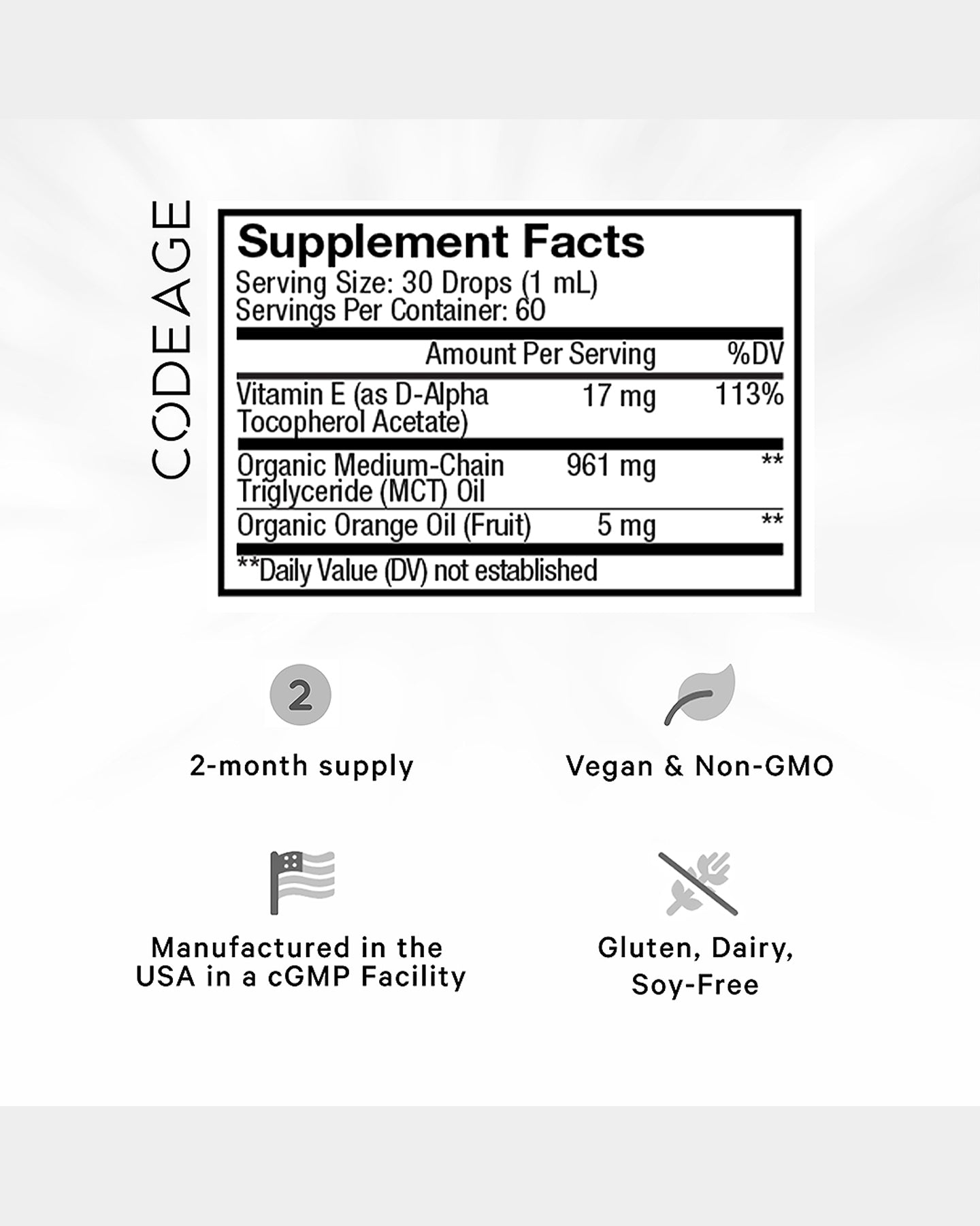 Codeage Liquid Vitamin E+ Supplement - Antioxidant Support for Skin & Immune Health | Perfect for Daily Wellness & Anti-Aging Routine