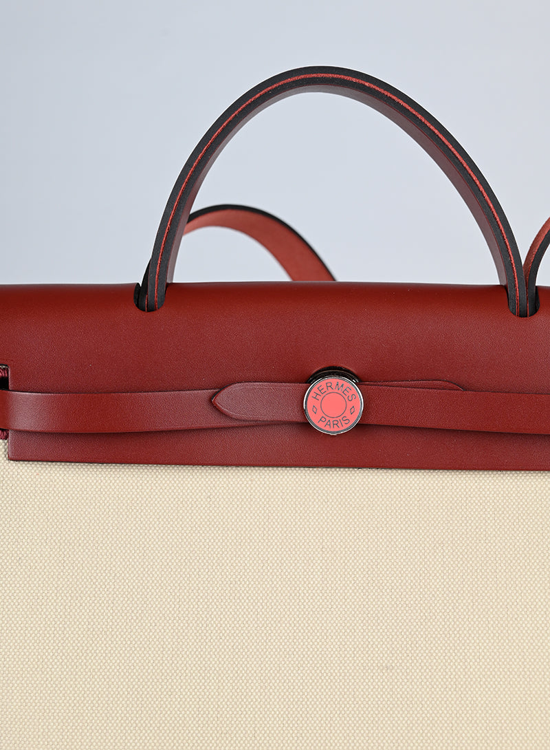 Hermès Herbag 29 Shoulder Bag - Beige & Brick Leather Crossbody Bag for Women | Luxury Handbag for Work, Travel & Everyday Use