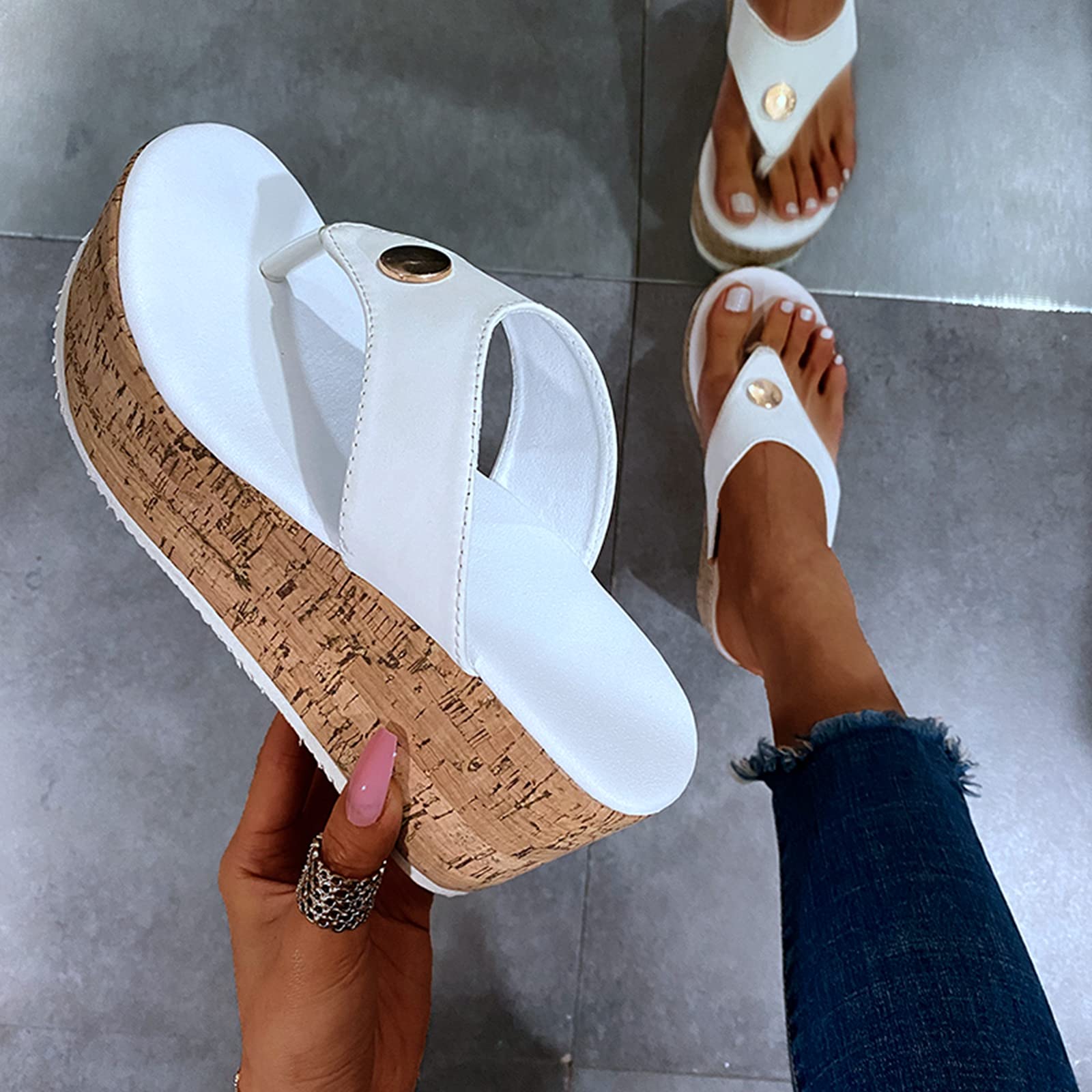 ZBYY Women's Cork Wedge Sandals - Slip On Platform Mules with Comfortable Cushioning for Summer | Beach, Poolside, Vacation & Casual Outings