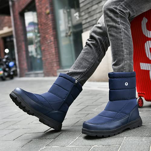 Unisex Waterproof Winter Snow Boots for Men & Women - Mid Calf Water-Resistant Zip Up Boots with Warm Fur Lining - Outdoor Hiking, Snowshoeing & Cold Weather Activities (Blue)