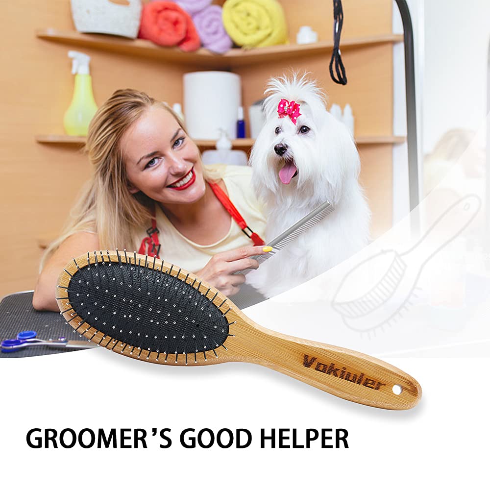 Double Sided Dog Brush & Cat Brush - Boar Bristle & Pin Pet Grooming Brush for Shedding Control - Bamboo Handle for Long & Short Hair - 4 Pack Dog Comb Set (Black & Yellow) - Perfect for Daily Pet Grooming & Coat Maintenance at Home
