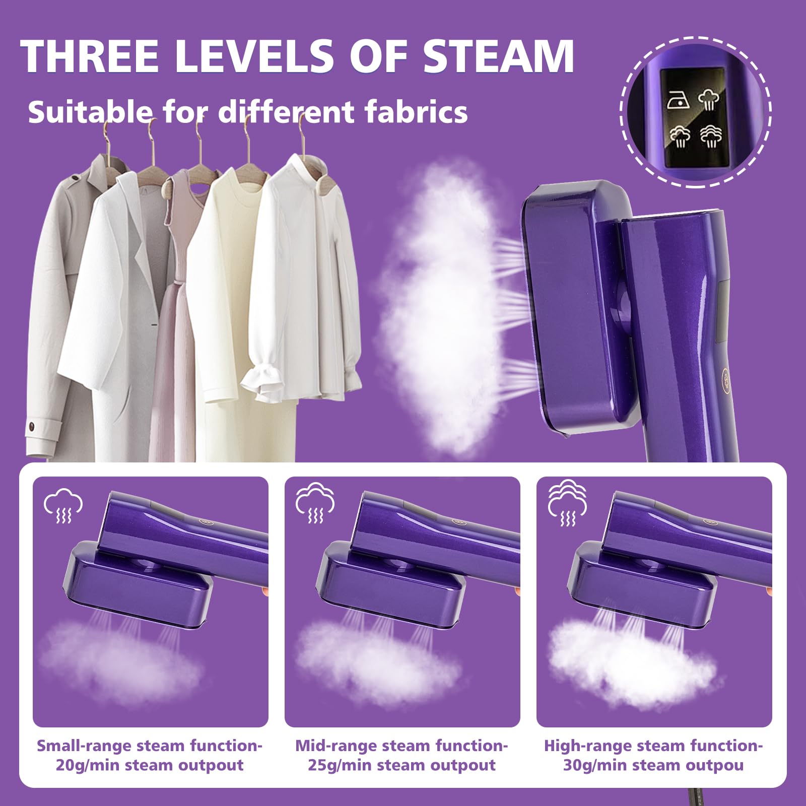 Portable Handheld Steamer for Clothes - 1000W Fast Heating Garment Steamer with 6ft Power Cord, 3 Steam Levels & 2-in-1 Design | Lightweight Travel Steamer for Wrinkles Removal at Home, Office & Hotels | Perfect for Business Trips, Weddings and Daily Outfits
