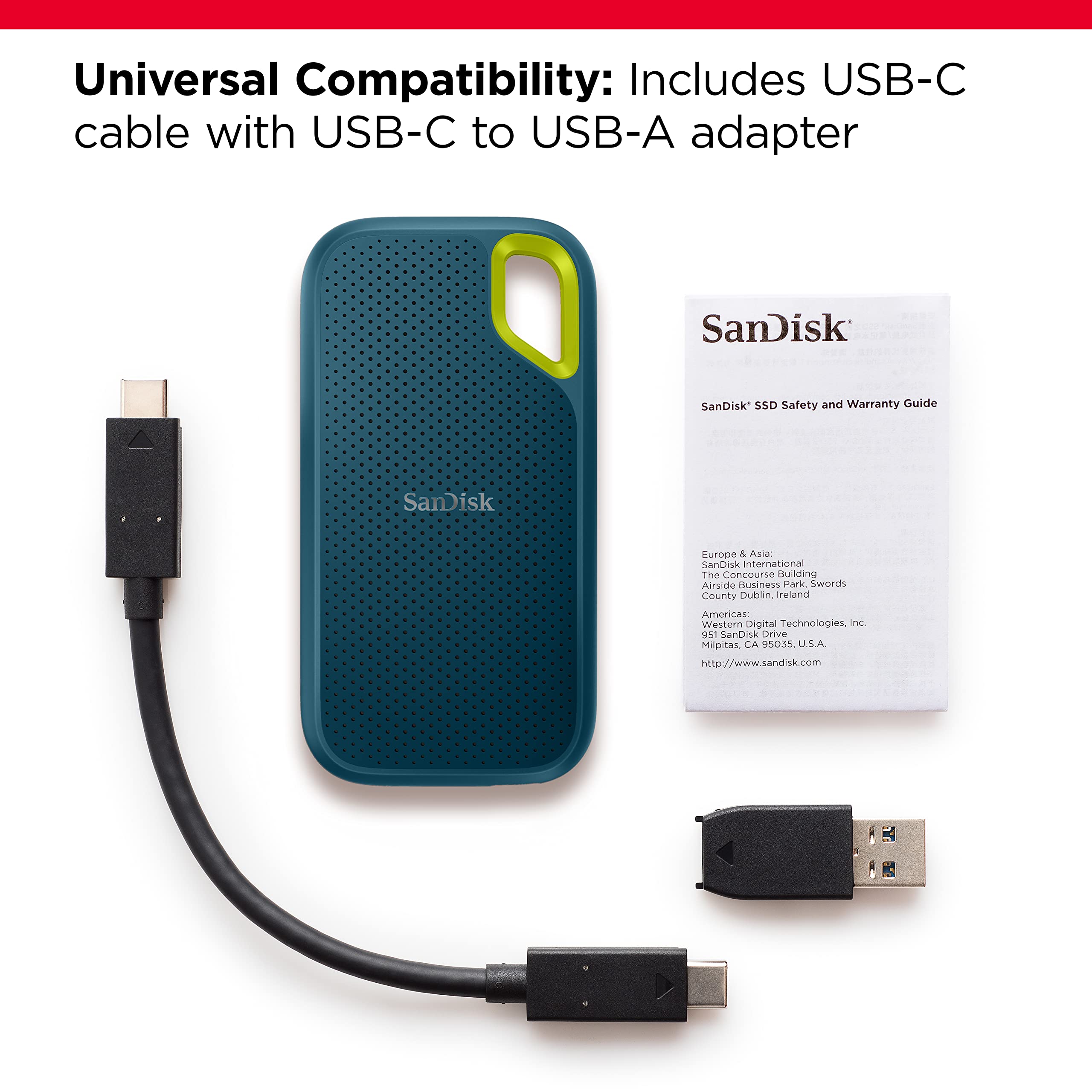 SanDisk 1TB Extreme Portable SSD - High-Speed External Solid State Drive with 1050MB/s Transfer, USB-C & USB 3.2 Gen 2, IP65 Water/Dust Resistant - Perfect for Travel, Photography & Gaming Storage (Model SDSSDE61-1T00-G25M)