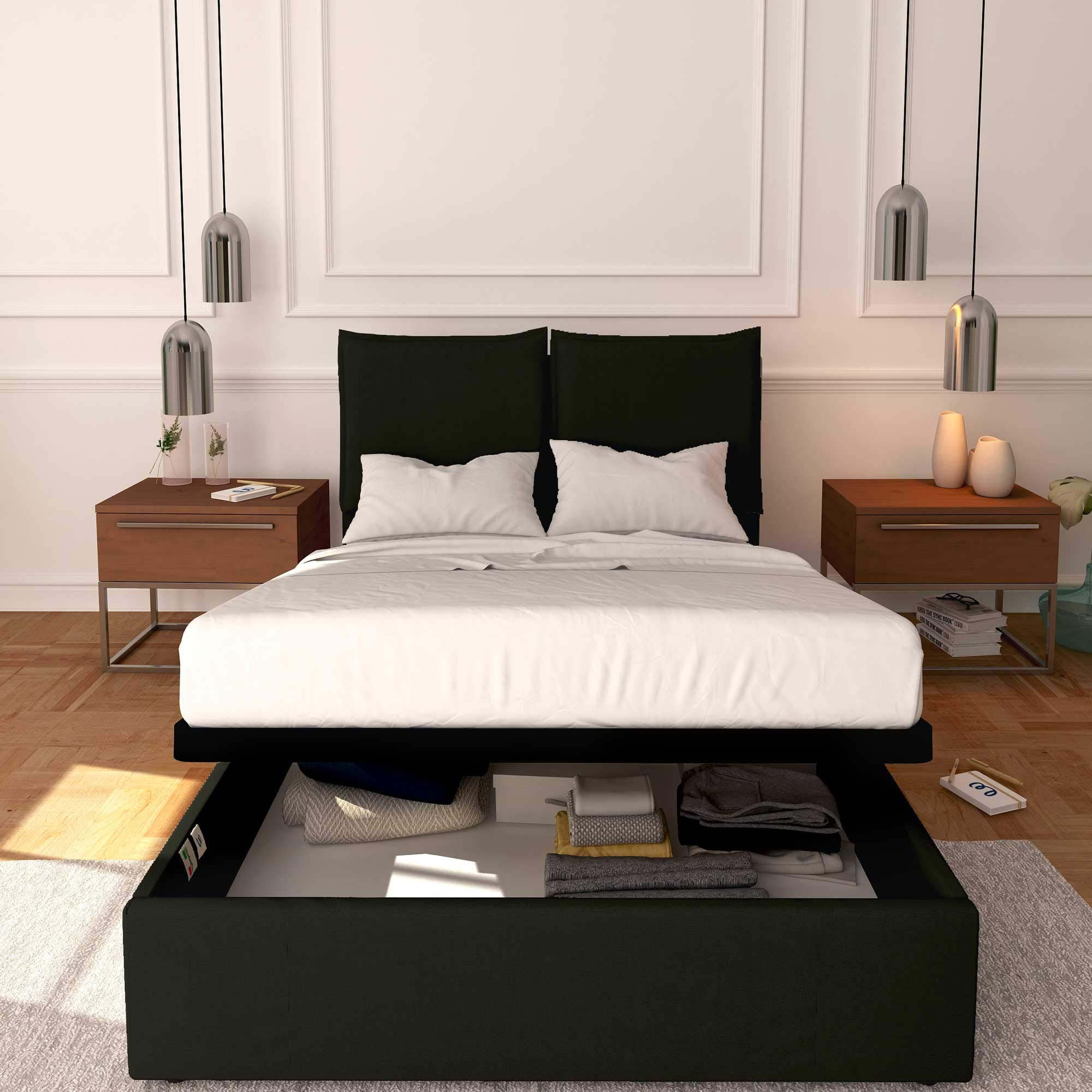 Baldiflex Queen and Twin Size Storage Bed, Licia Model, Faux Leather Upholstery, Slatted Base, for 120 x 190 cm Mattress, Padded Headboard, Black - Perfect for Small Bedrooms and Guest Rooms
