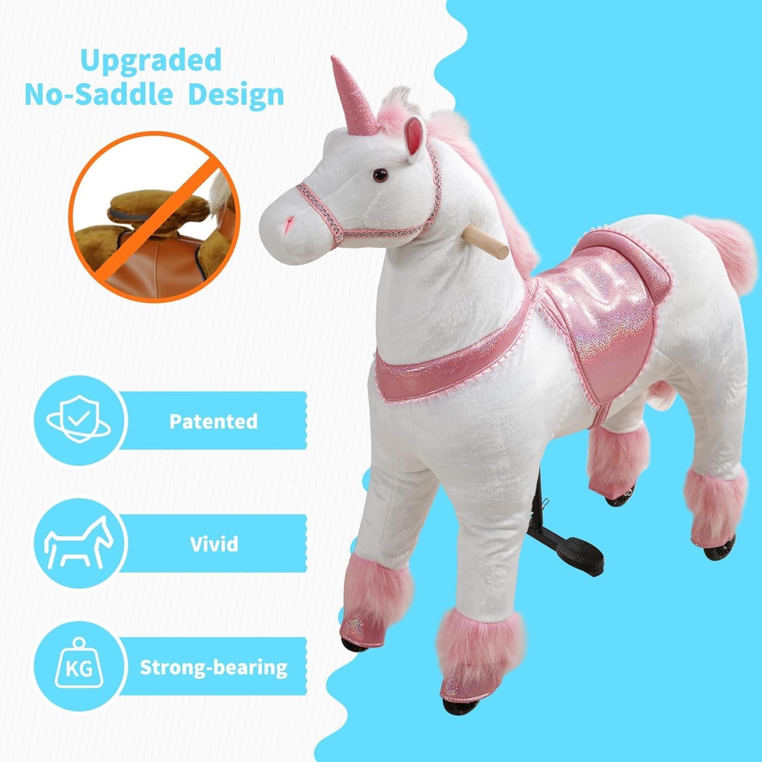 **Pink Unicorn Ride-On Toy for Girls & Adults - Mechanical Walking Plush Pony, No Battery Needed, Max Weight 187 lbs - Perfect for Indoor Play, Birthday Gifts & Fantasy Adventures**
