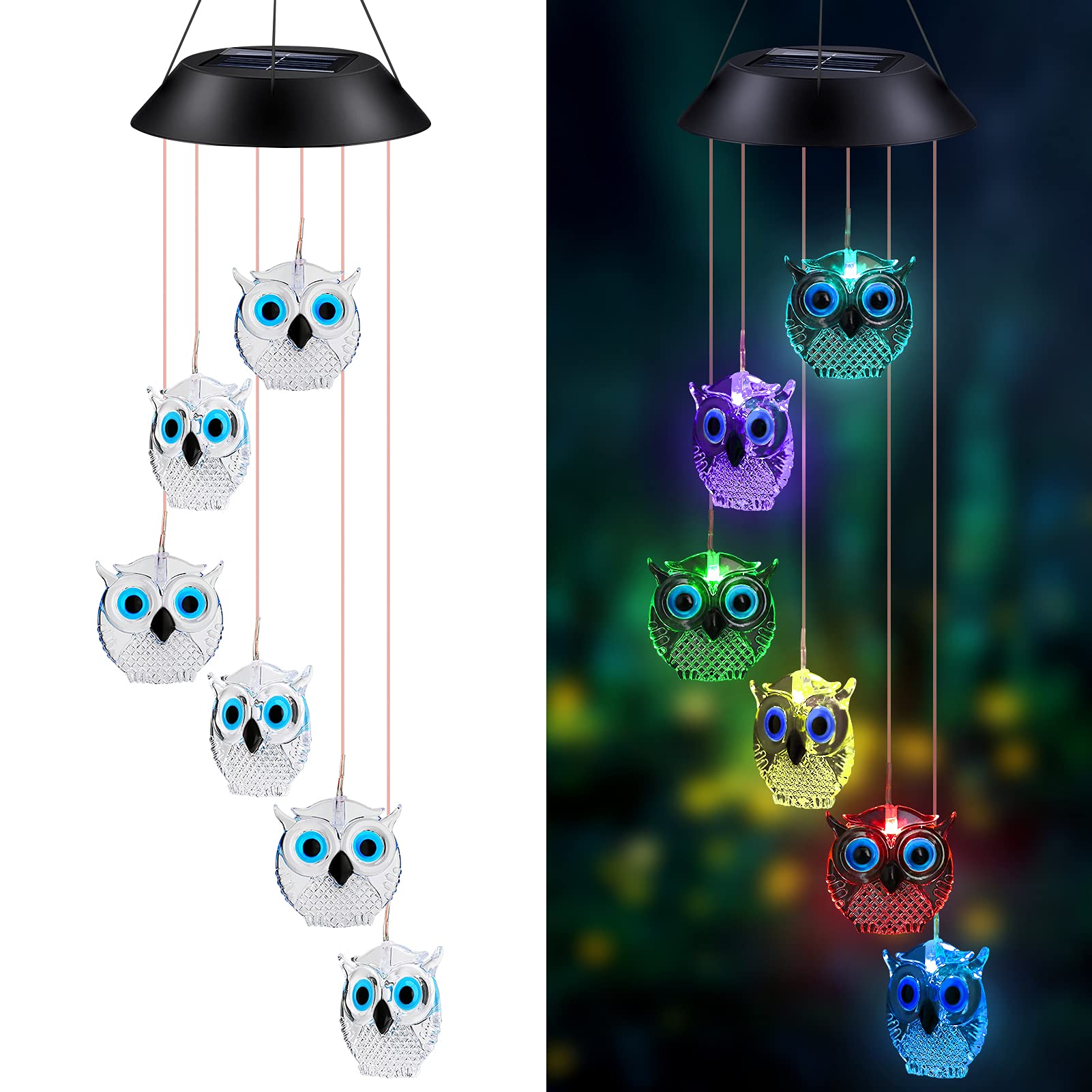 Solar Powered Owl Wind Chimes with Color Changing LED Lights - Waterproof Outdoor Garden Decor for Patio, Yard, Deck - Perfect Gift for Grandma & Mom (Home, Garden, Birthday Present)