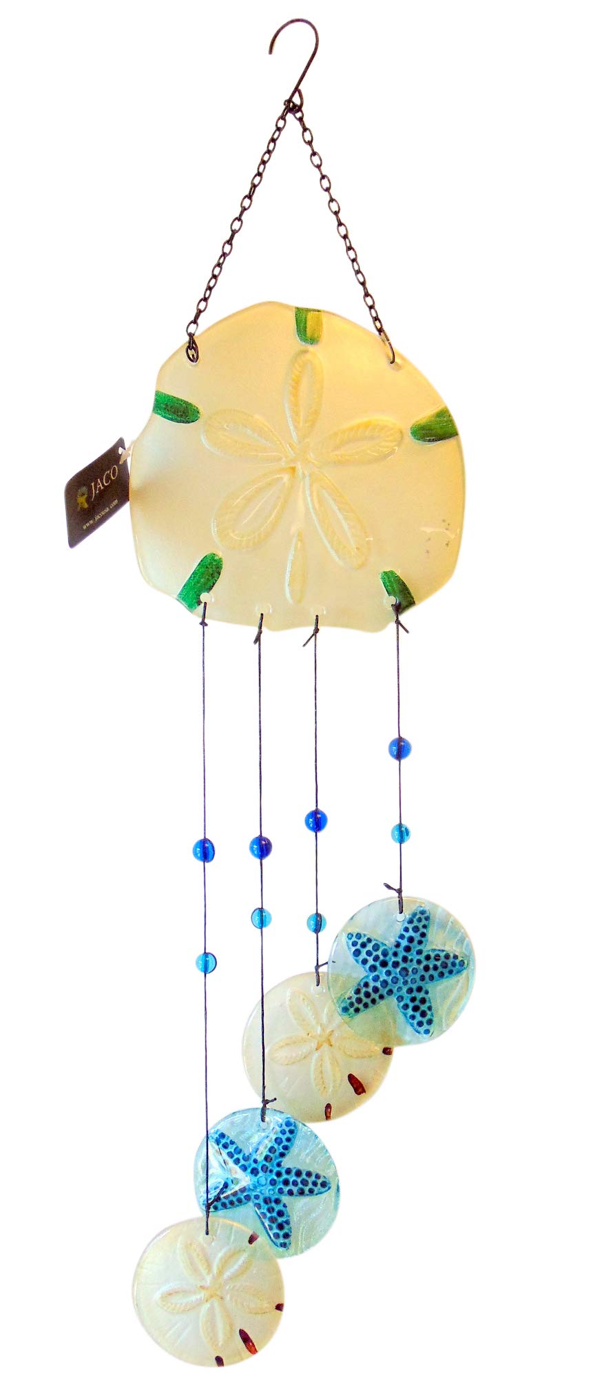 28 Inch Large Glass Wind Chimes with Sand Dollar & 4 Glass Circles - Outdoor Garden Decor, Patio Wind Chime for Relaxation & Meditation