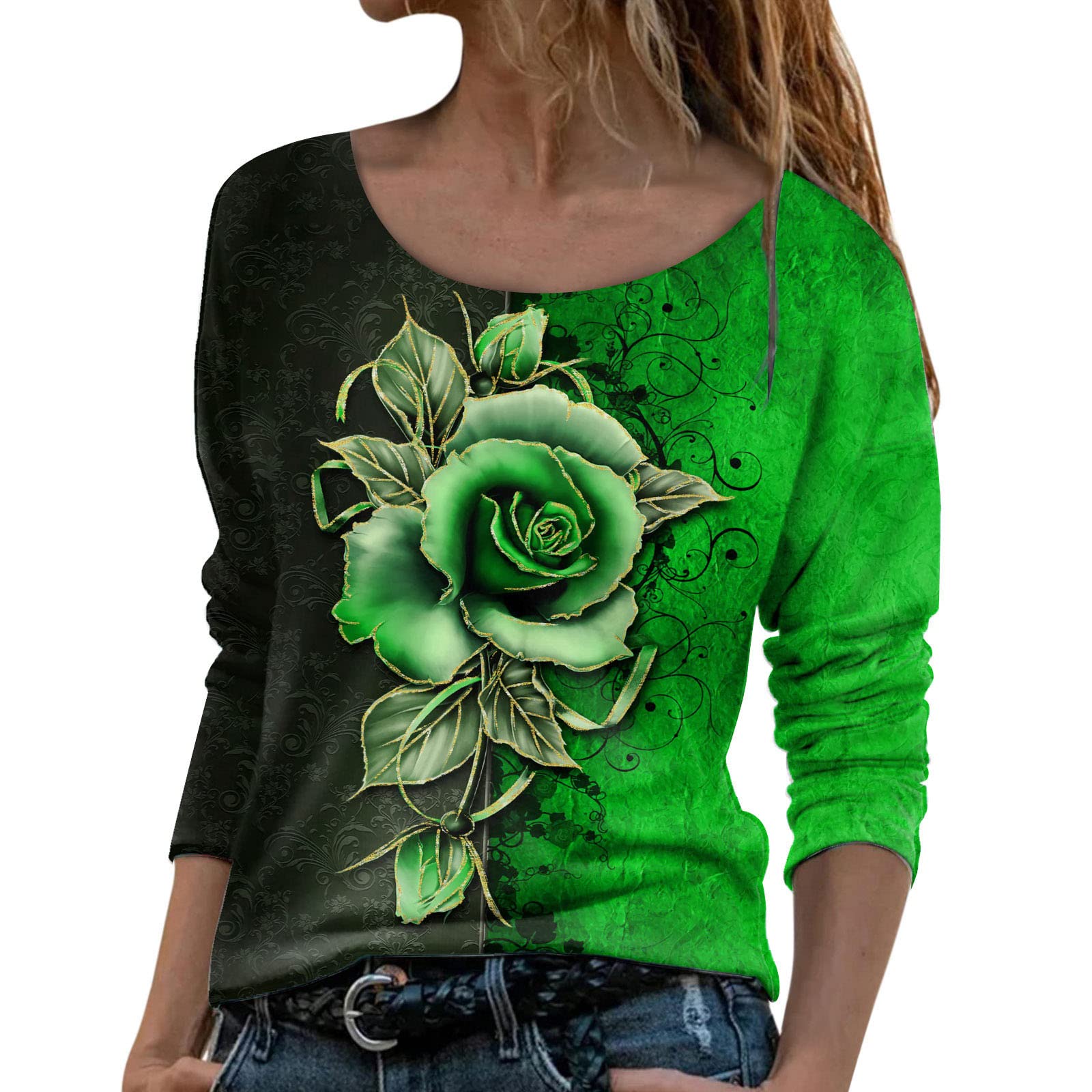 Trendy 2022 Fall Floral Graphic T-Shirt for Women - Funny Long Sleeve Round Neck Loose Fit Tee - Perfect for Casual Outfits, Autumn Layering & Seasonal Fashion